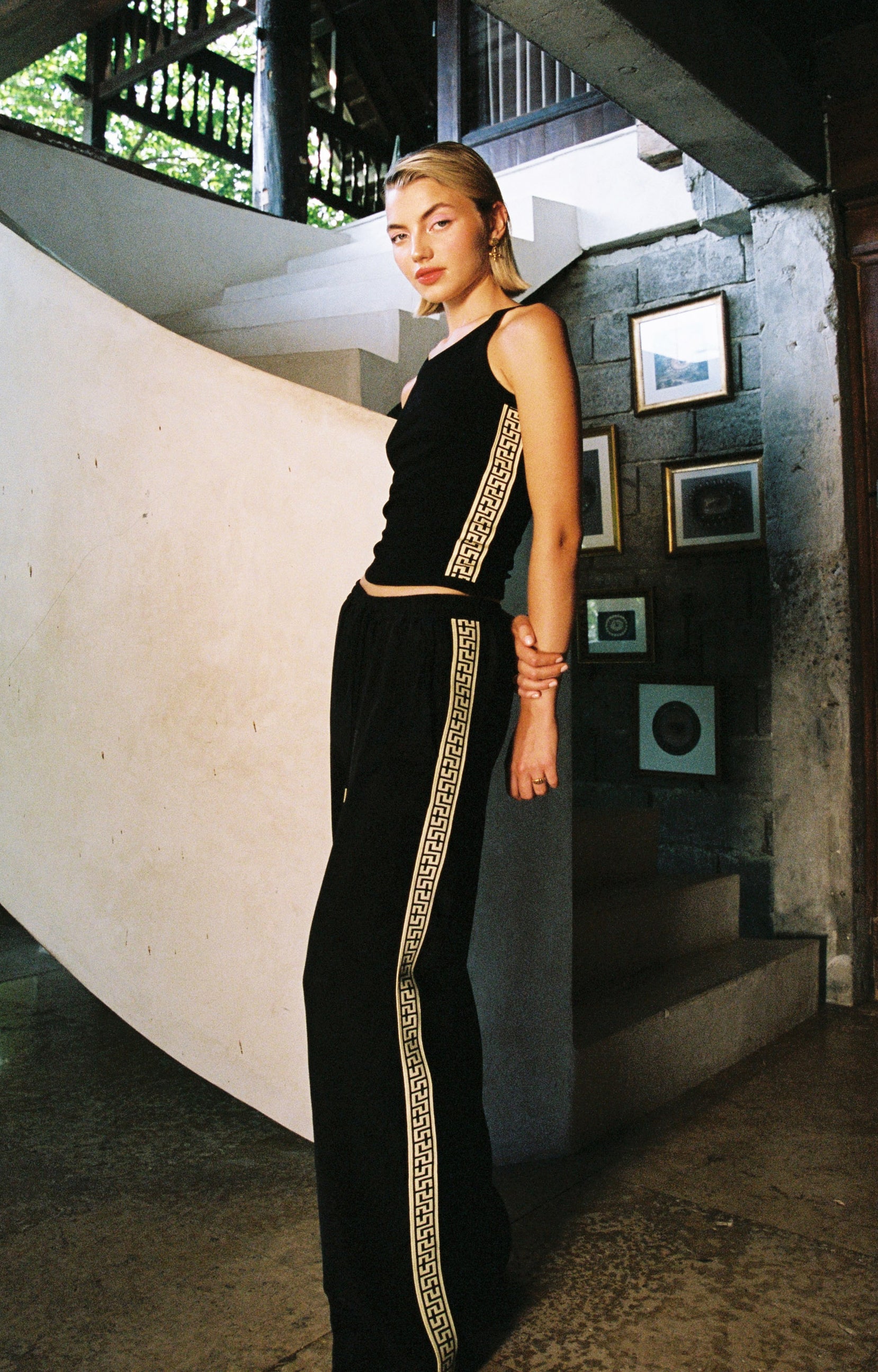 Black Lyocell Geo Vacay Pants