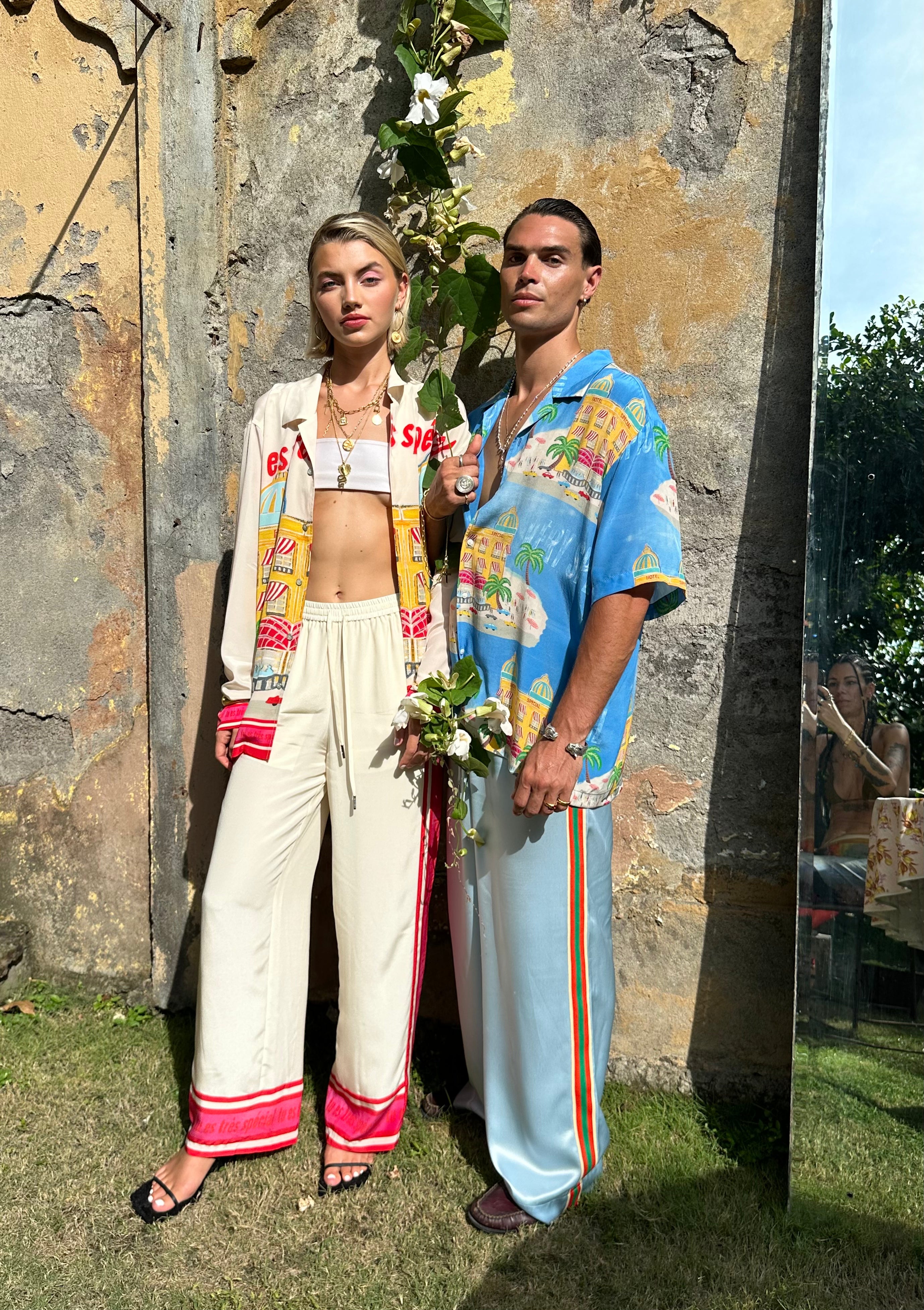Blue "Stripe" Satin Vacay Pants