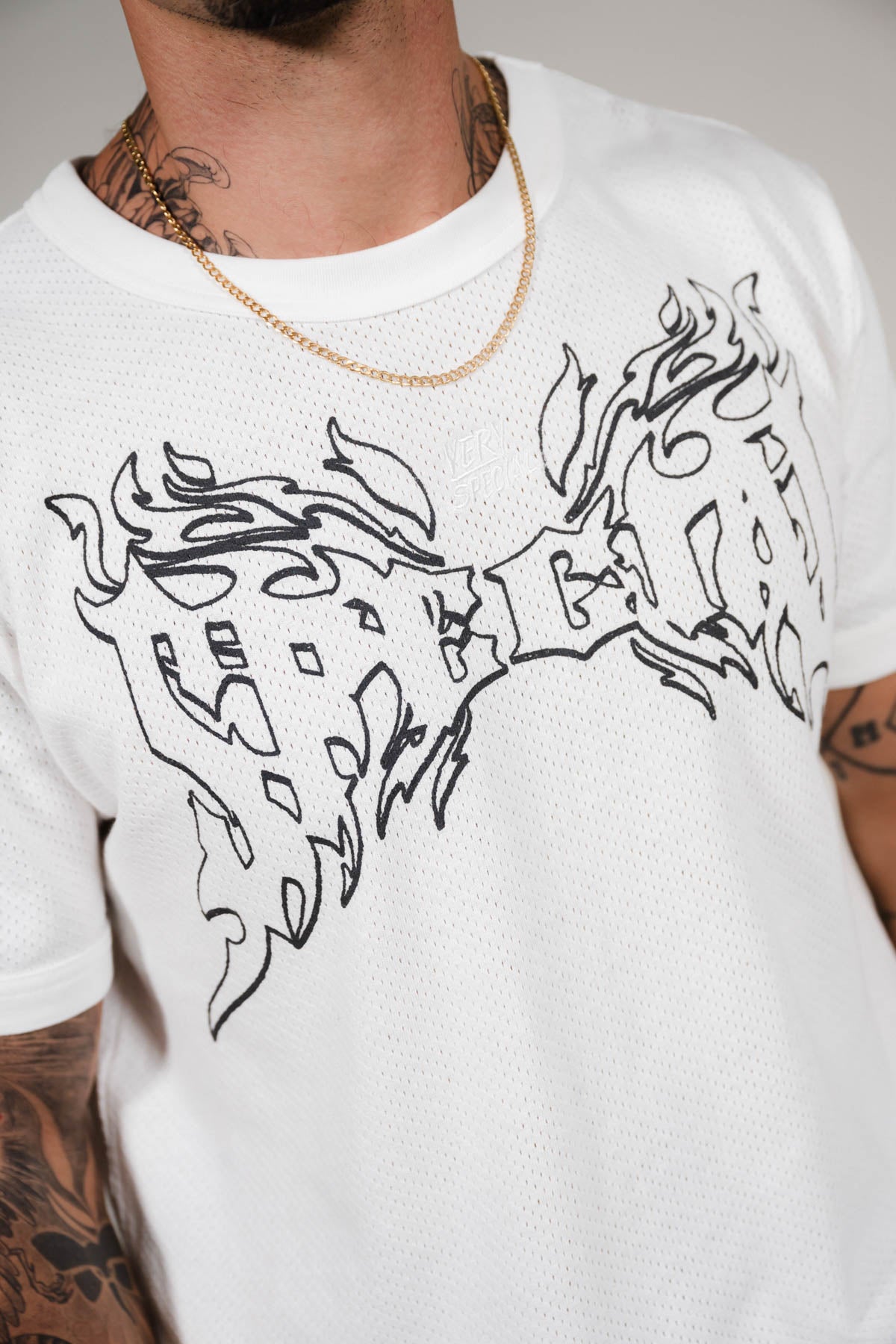 Very Special White Mesh Fitted Tee