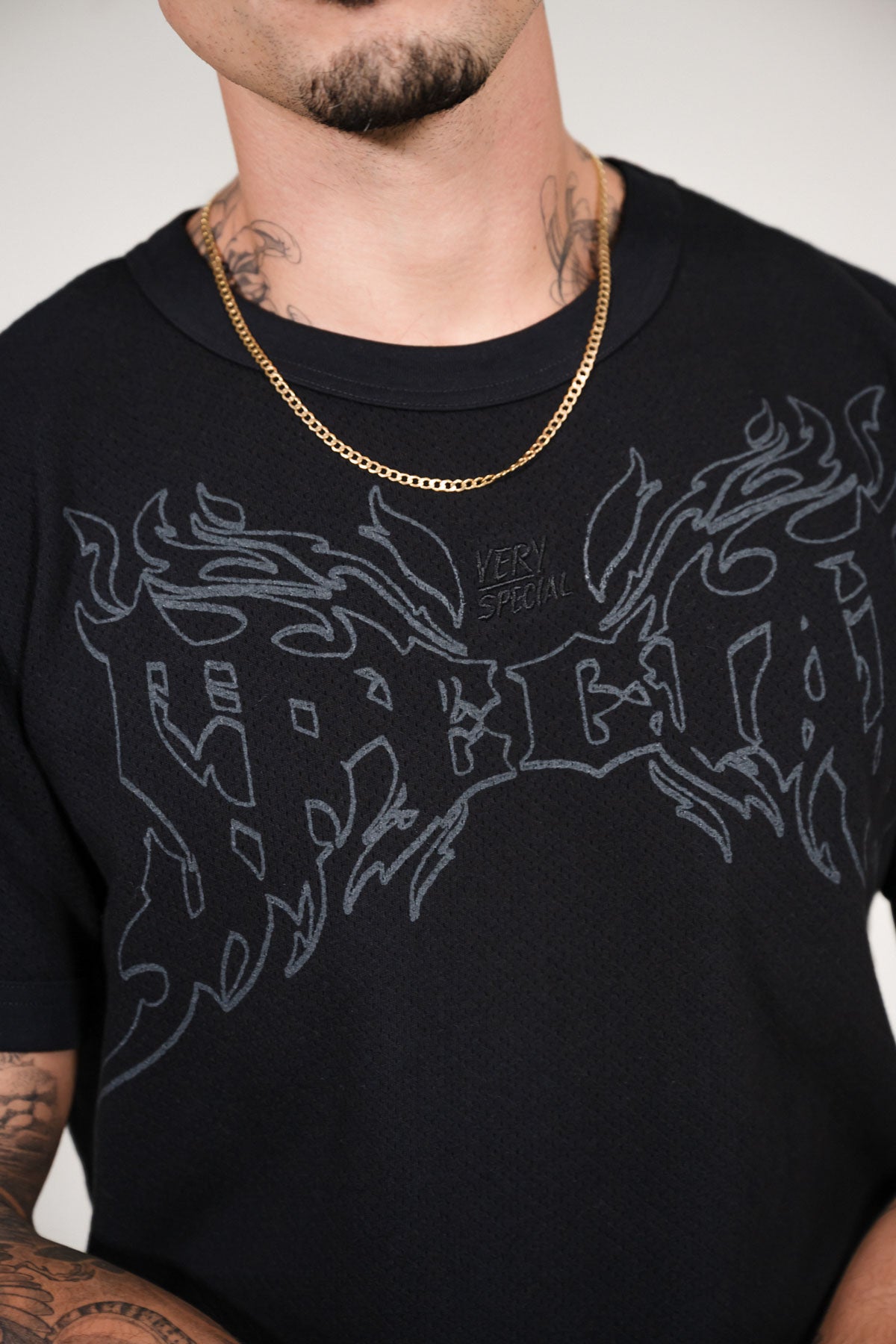 Very Special Black Mesh Fitted Tee