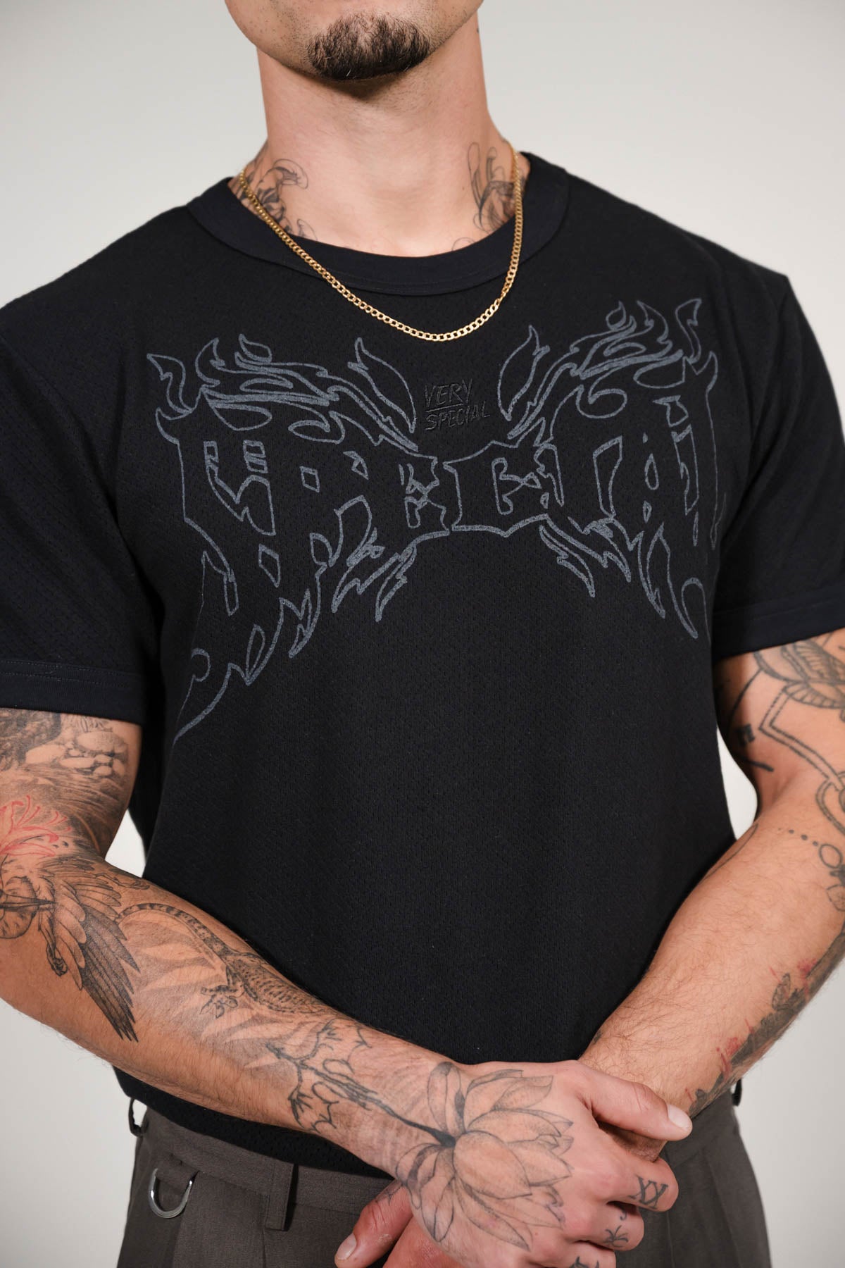Very Special Black Mesh Fitted Tee