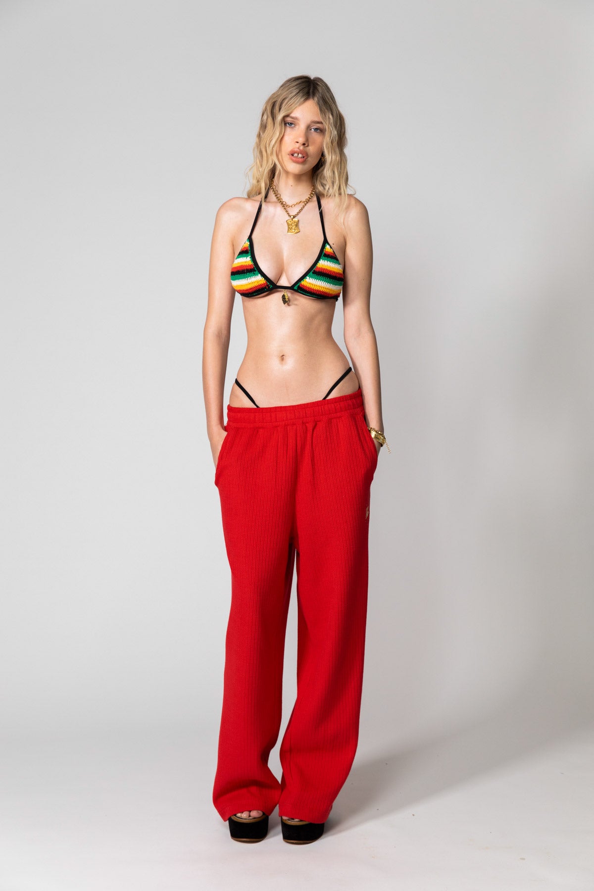 Red Knitted Baggy Pants
