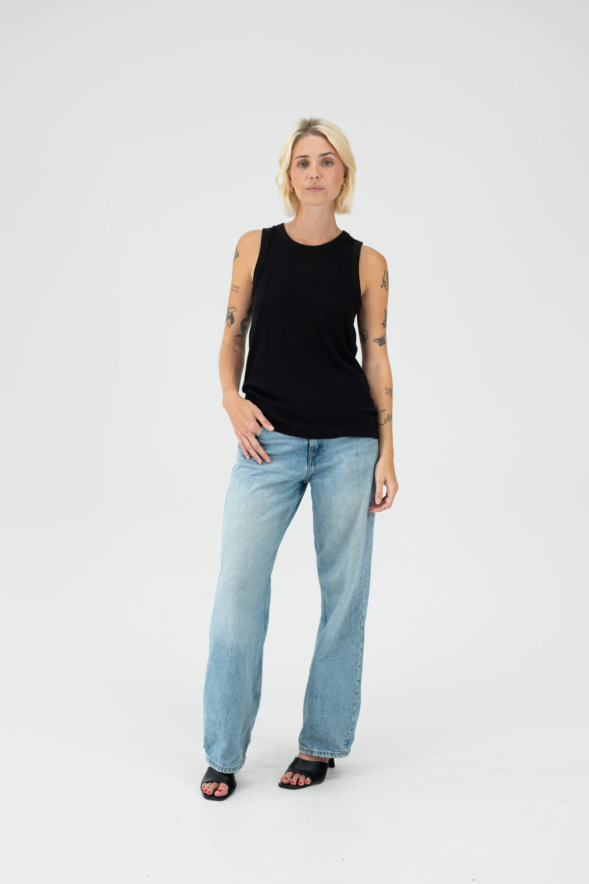 Black Cotton Mesh Singlet