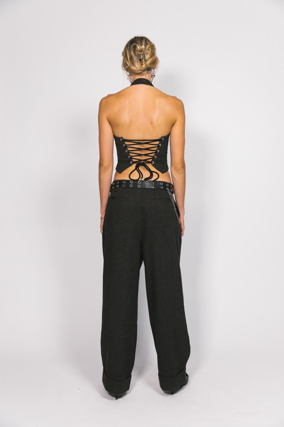 Chocolate Wool Lace Up Halter Top