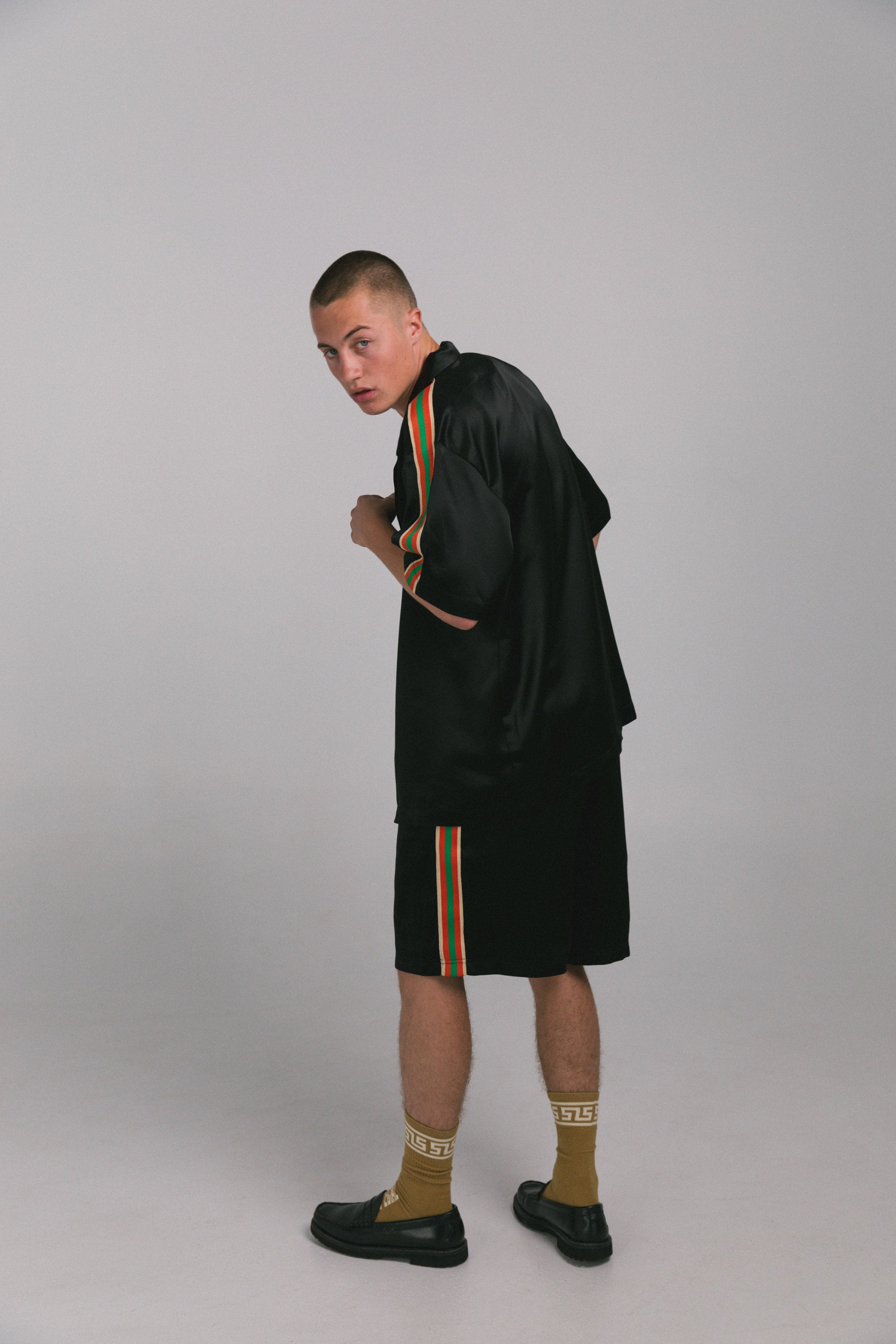 Black Satin "Stripe" Basketball shorts