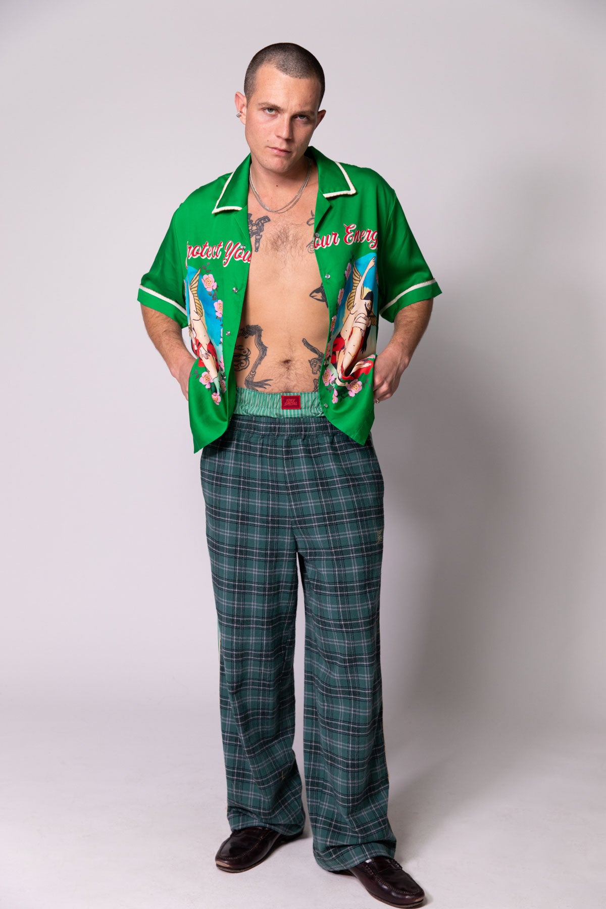 Green Check Baggy Vacay Pants