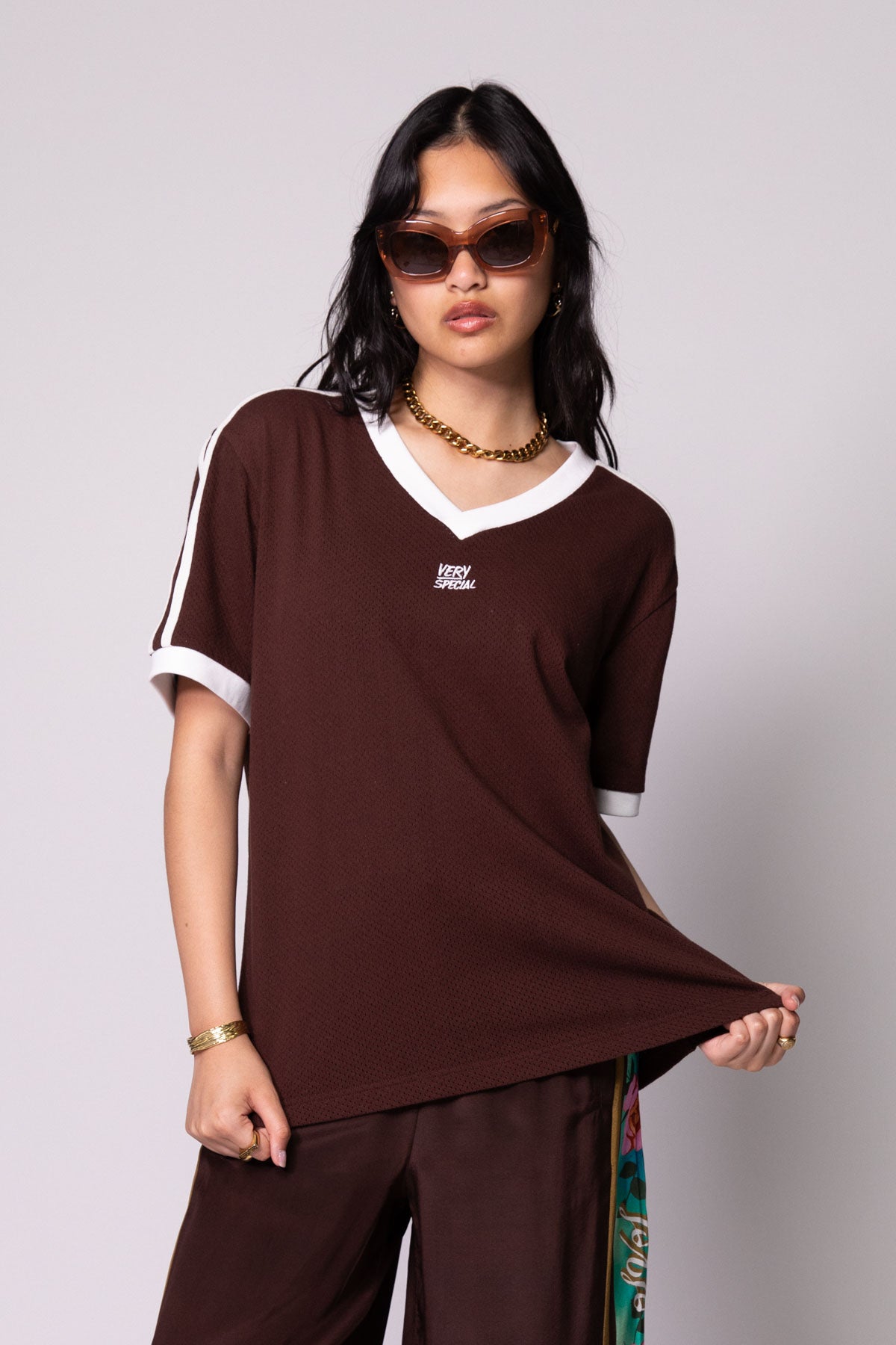 Mocha Classic Mesh Stripe Tee
