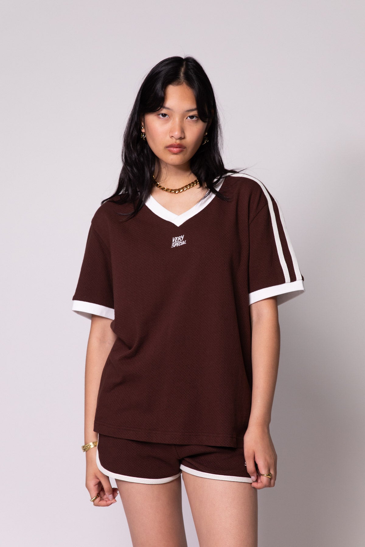 Mocha Classic Mesh Stripe Tee