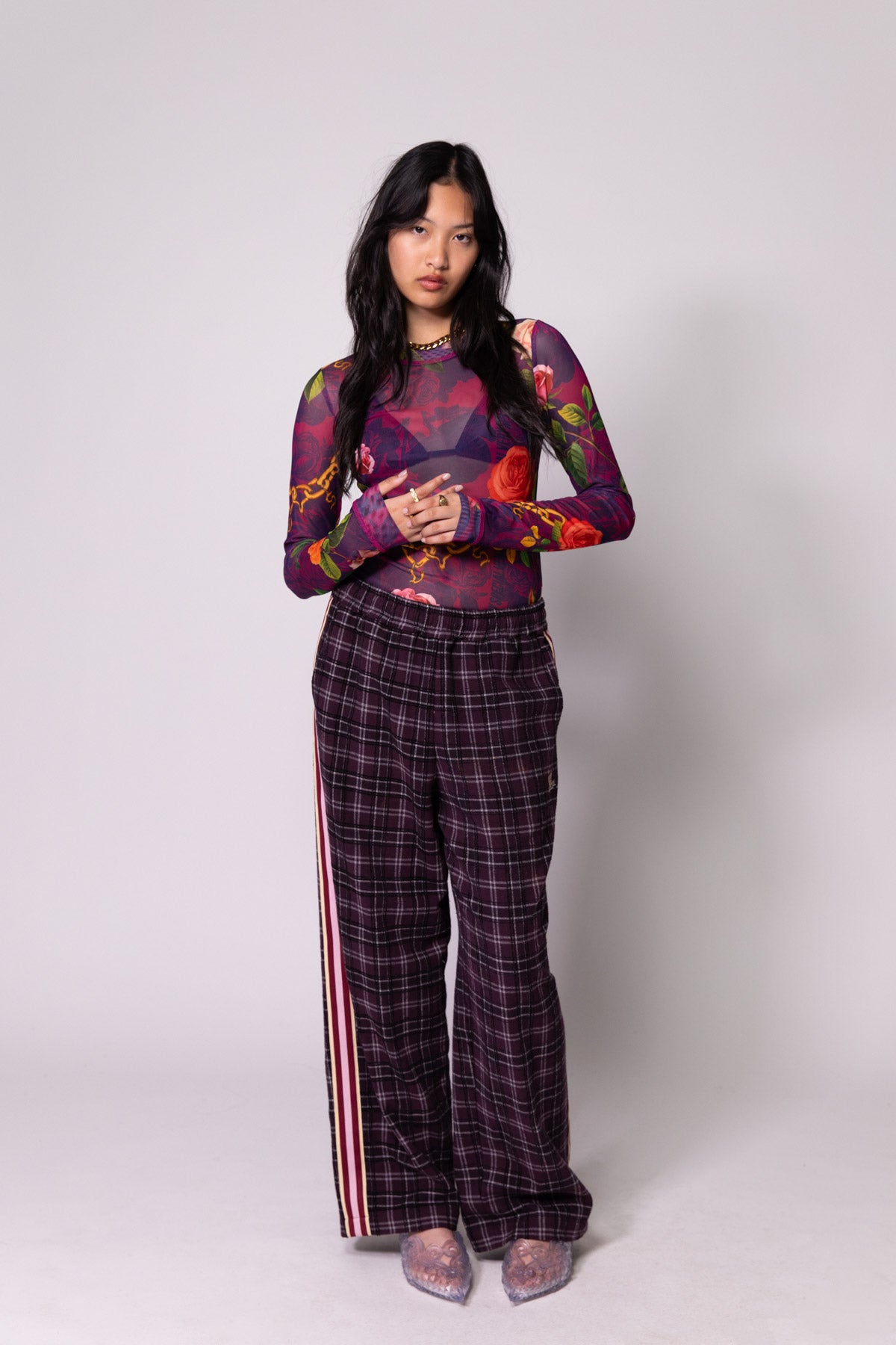 Chains and Roses Long Sleeve Mesh Top