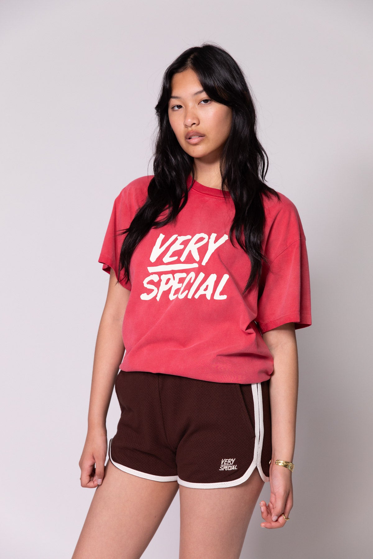 Washed Red Stacked Logo Tee