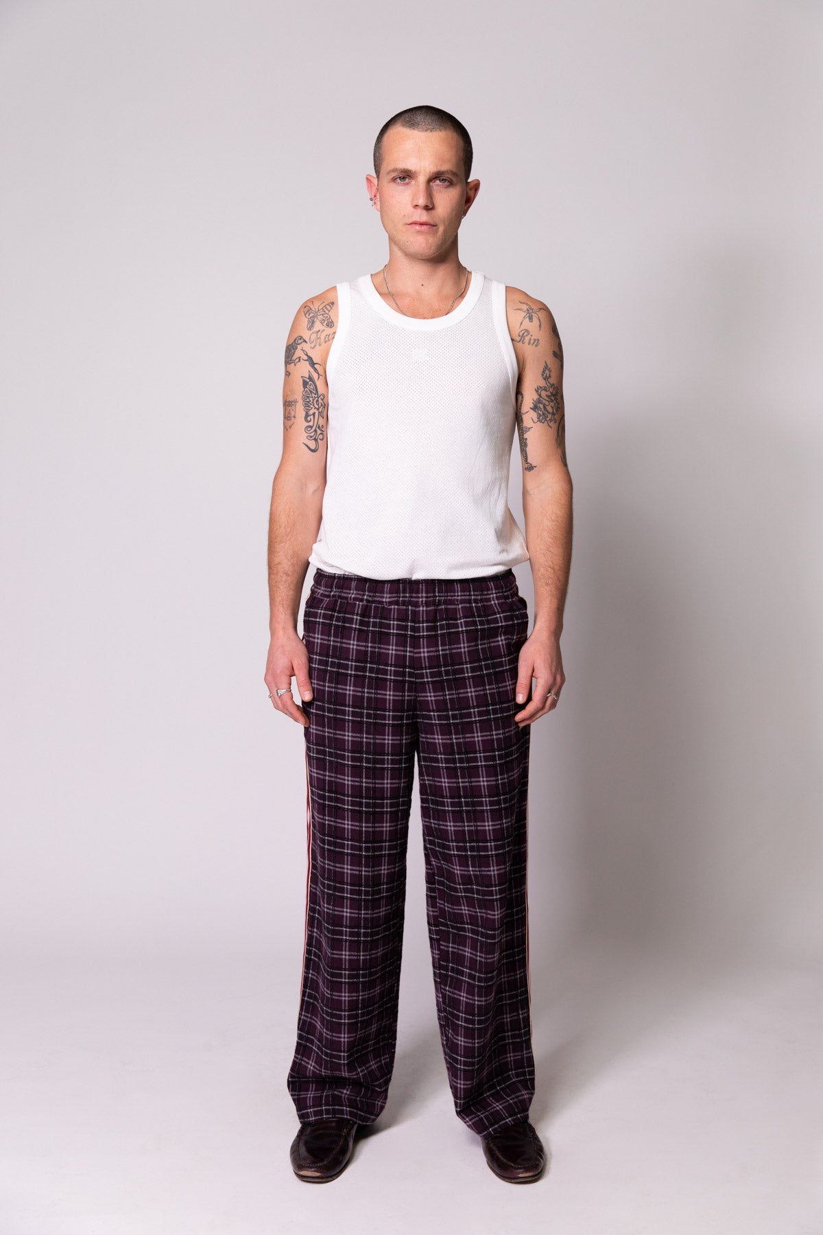 Plum Check Baggy Vacay Pants