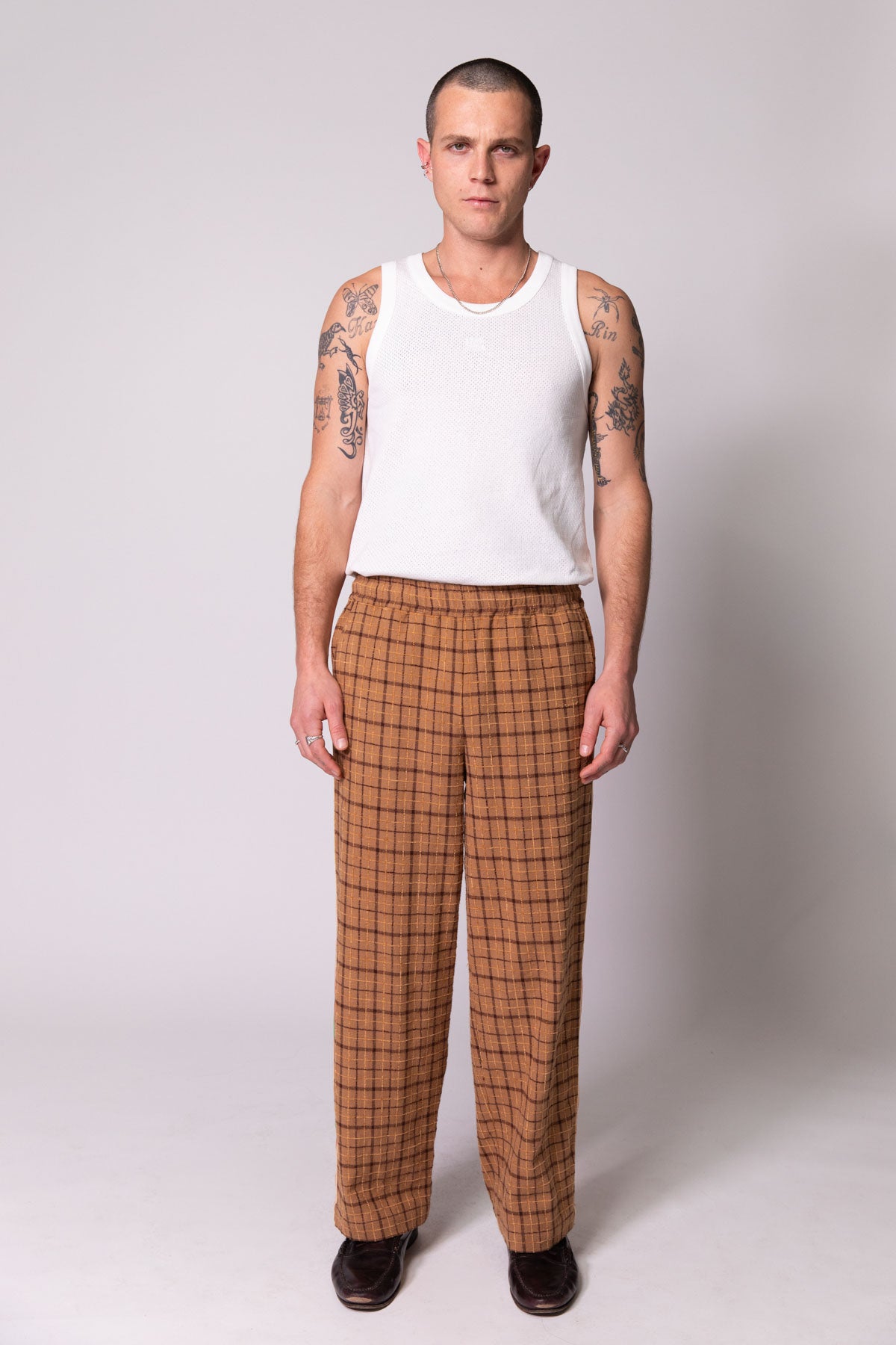 Brown Check Baggy Vacay Pants