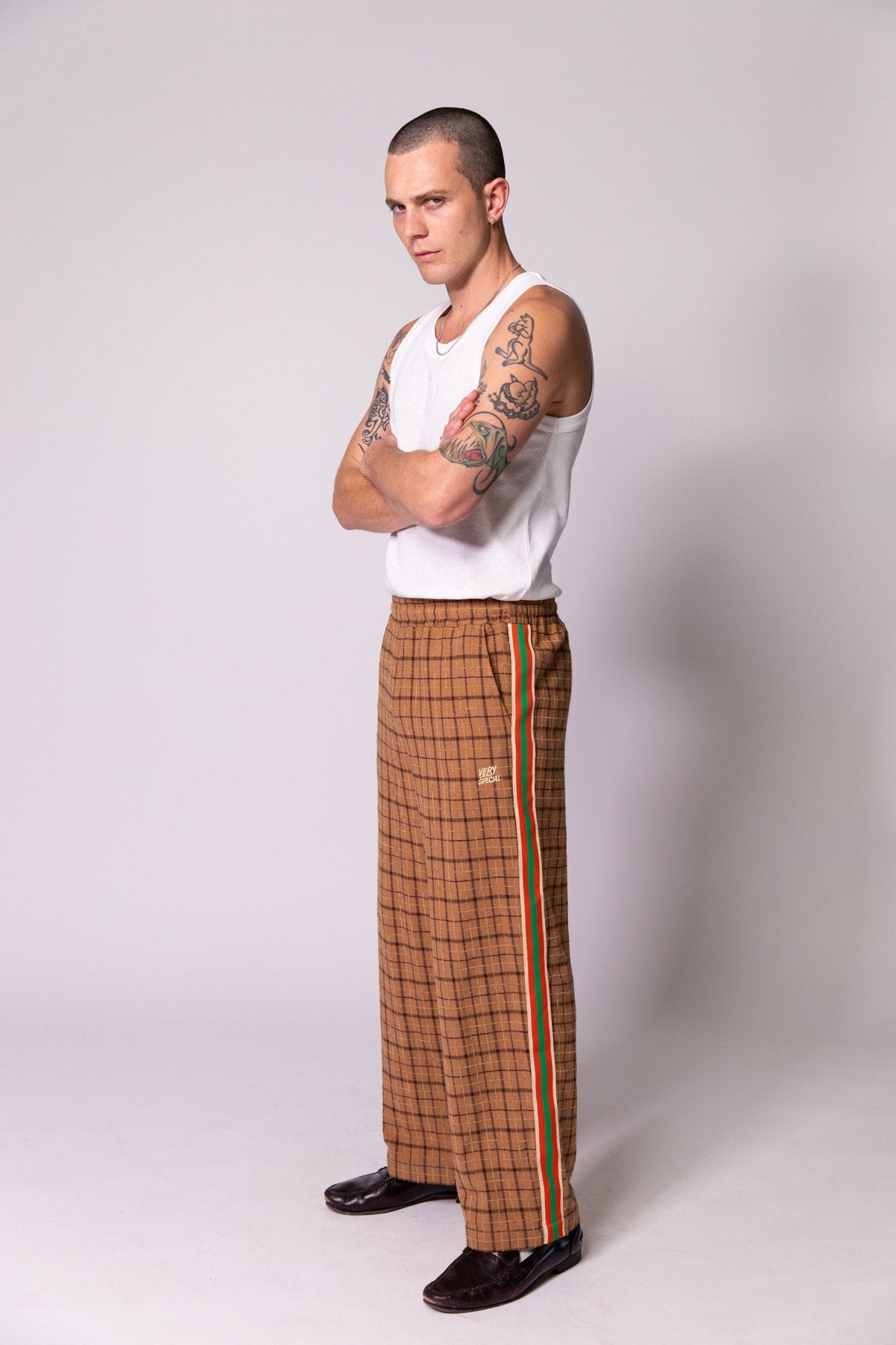 Brown Check Baggy Vacay Pants