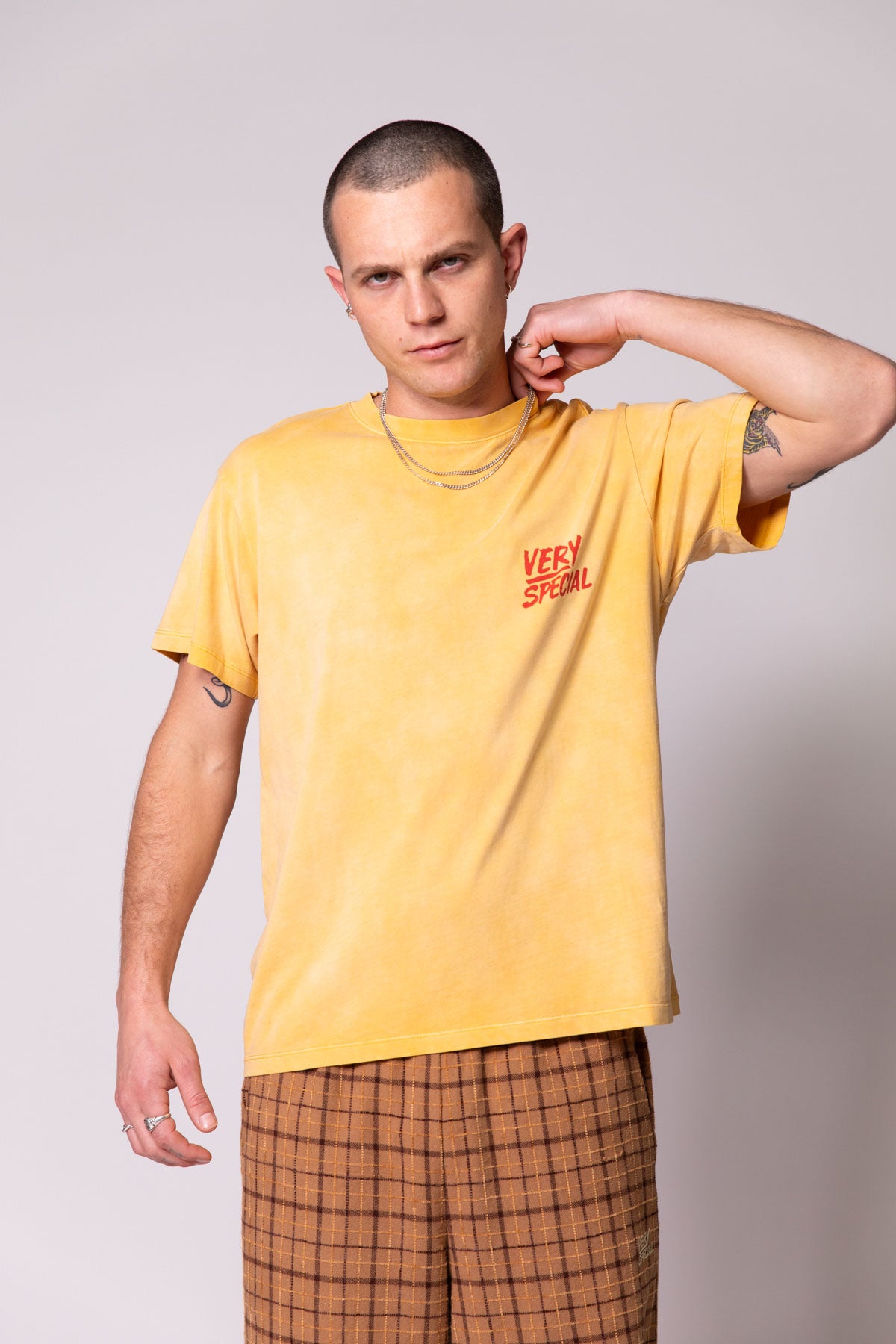 Yellow Chest Logo Faded Tee
