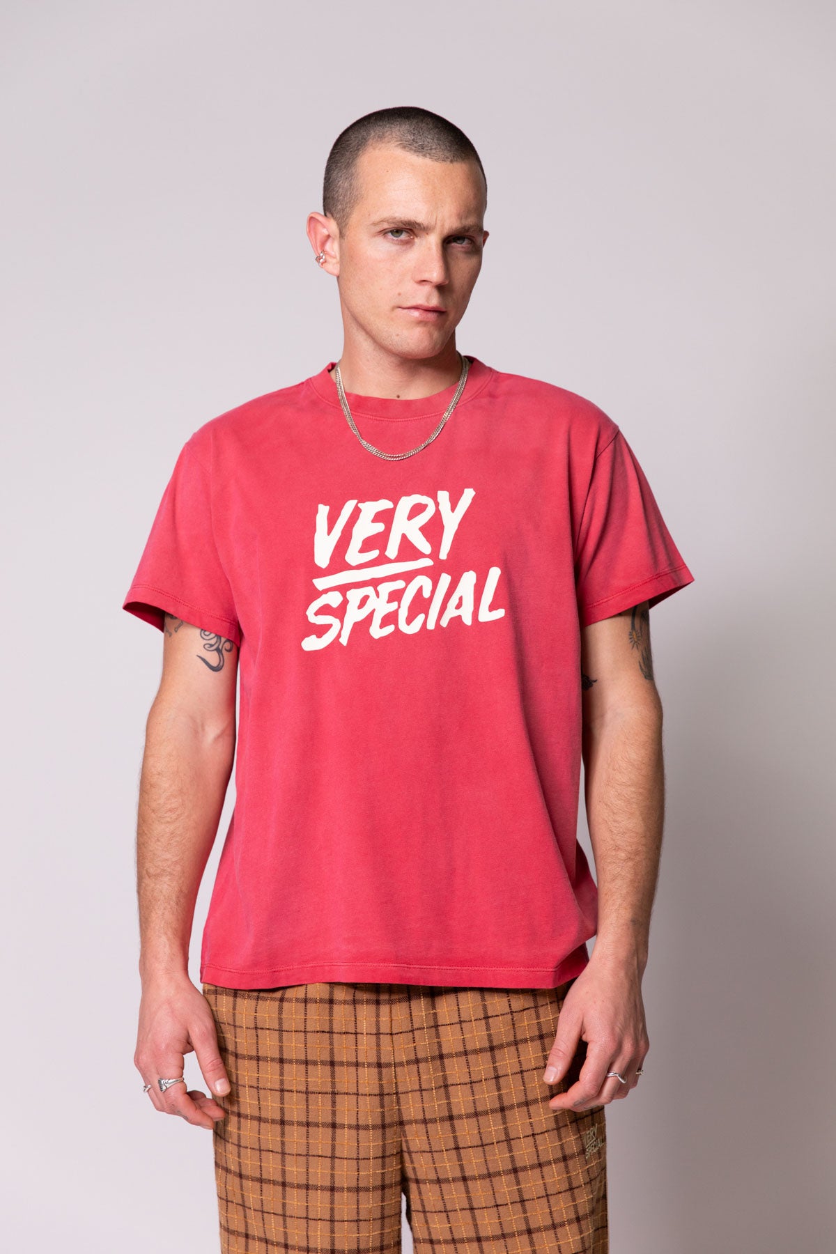 Washed Red Stacked Logo Tee