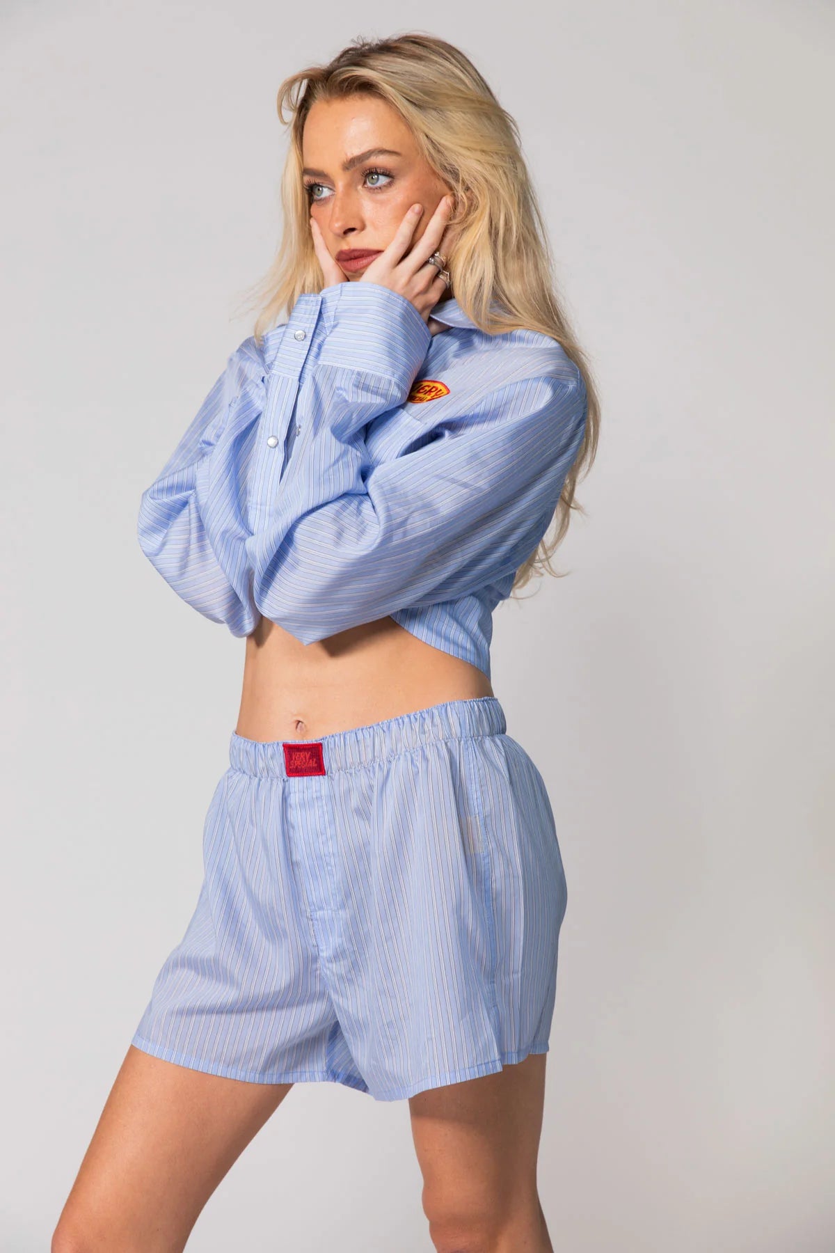 Blue Stripe Shirt & Boxer Short Set