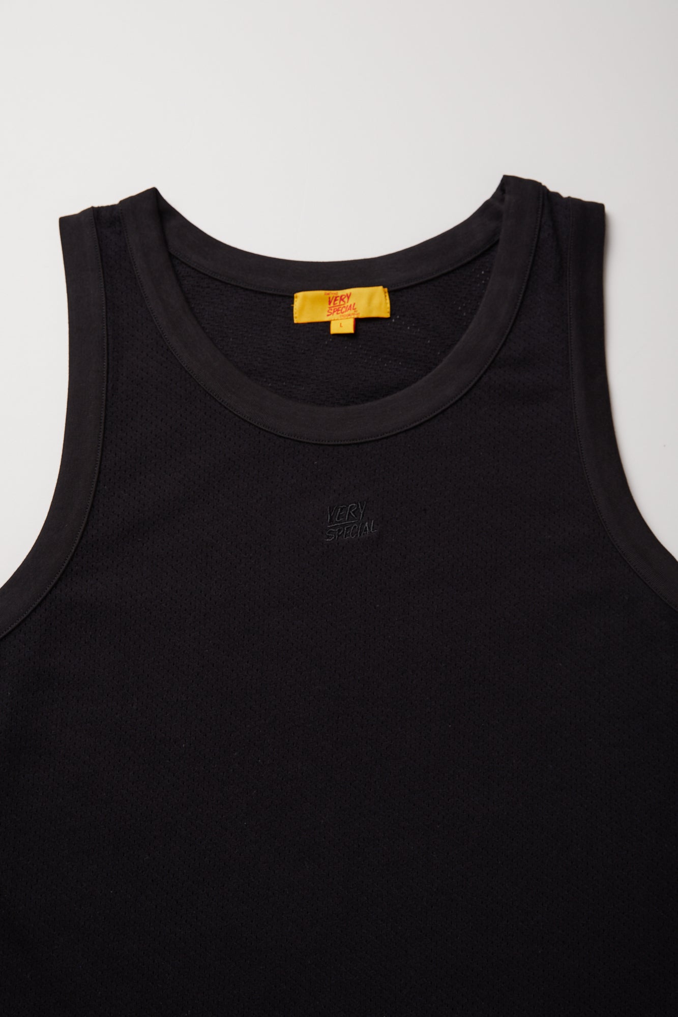 Black Cotton Mesh Singlet