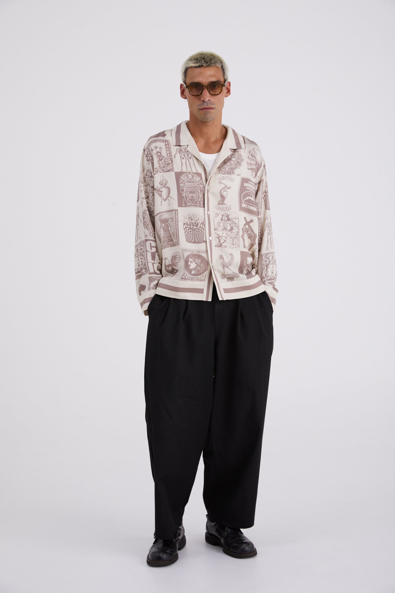 MSG Grid Border LS Shirt Oat Milk