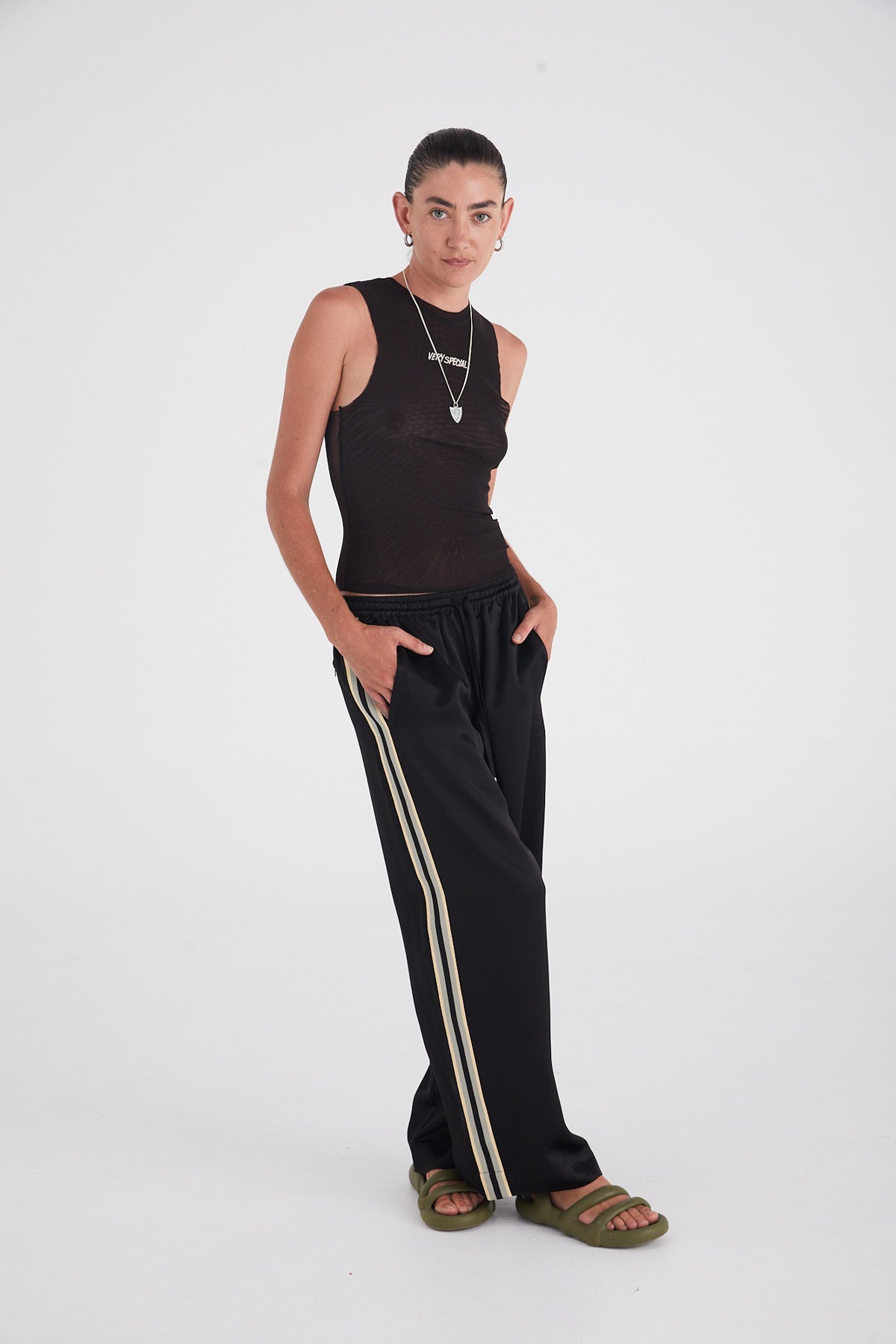 Black & Grey "Stripe" Satin Vacay Pants