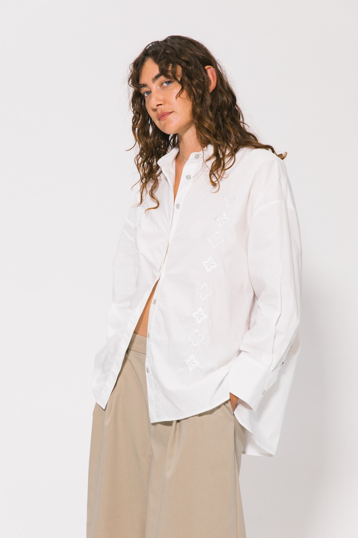 White Emblem LS Shirt