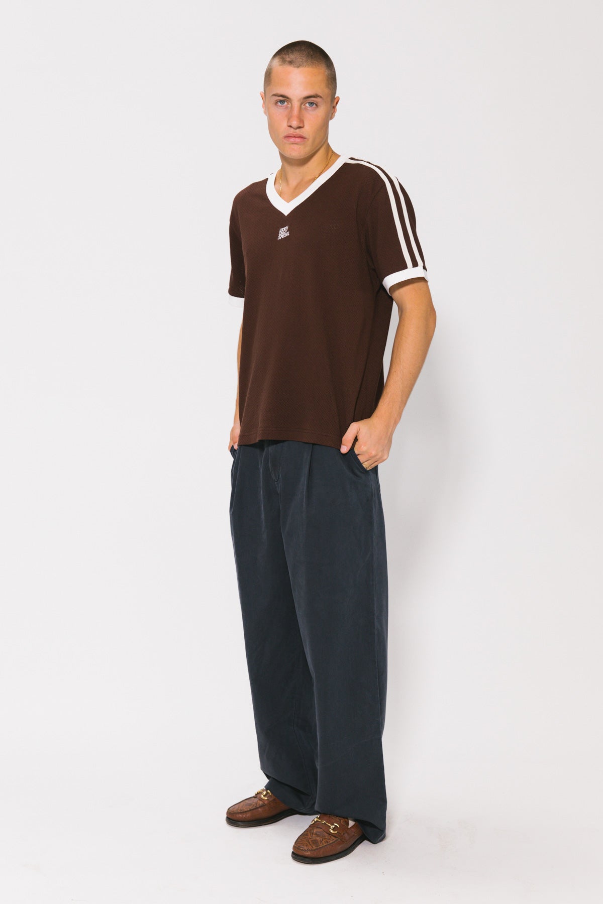Mocha Classic Mesh Stripe Tee