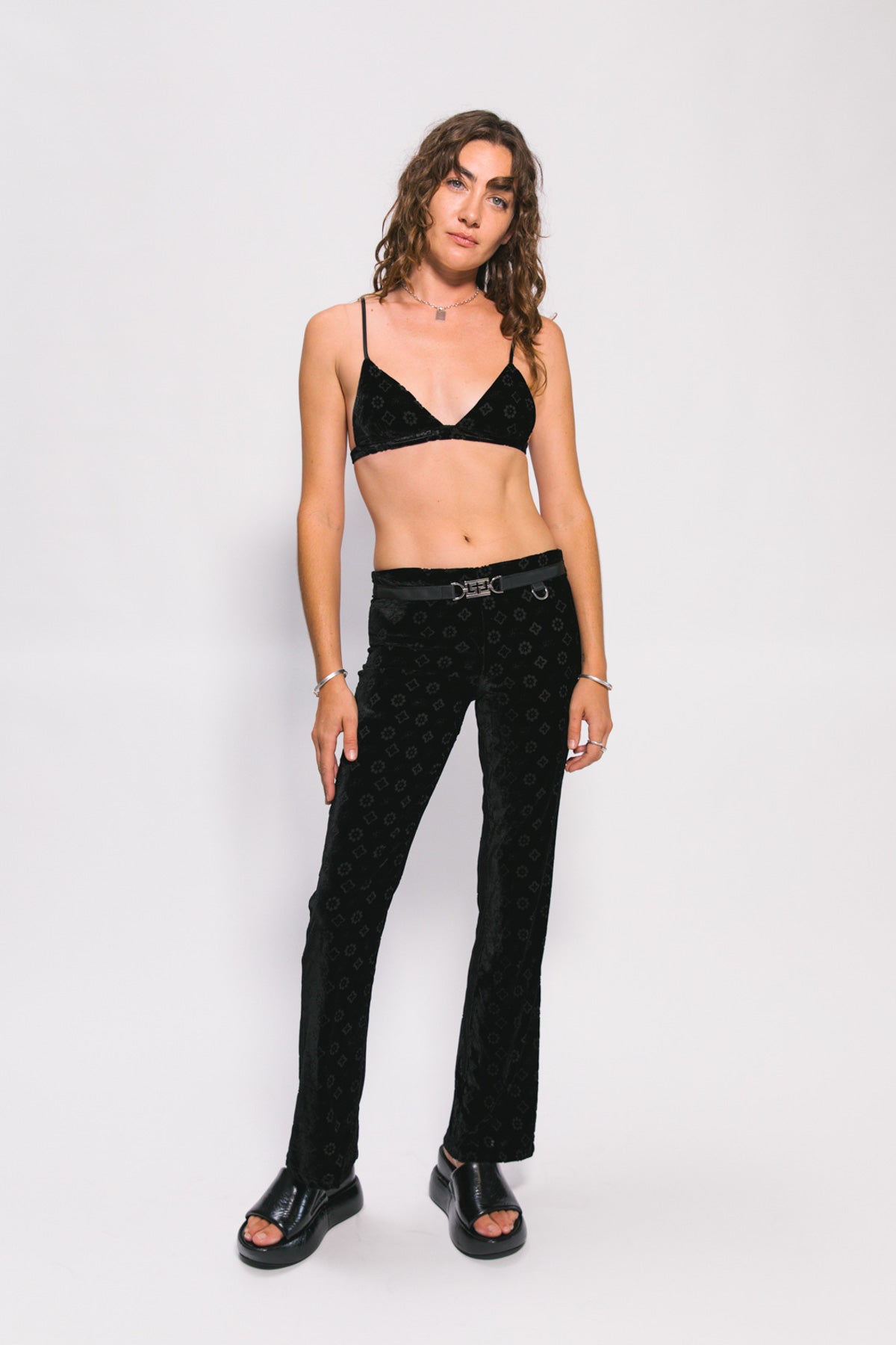 Black Velour Motif Ainsley Pant