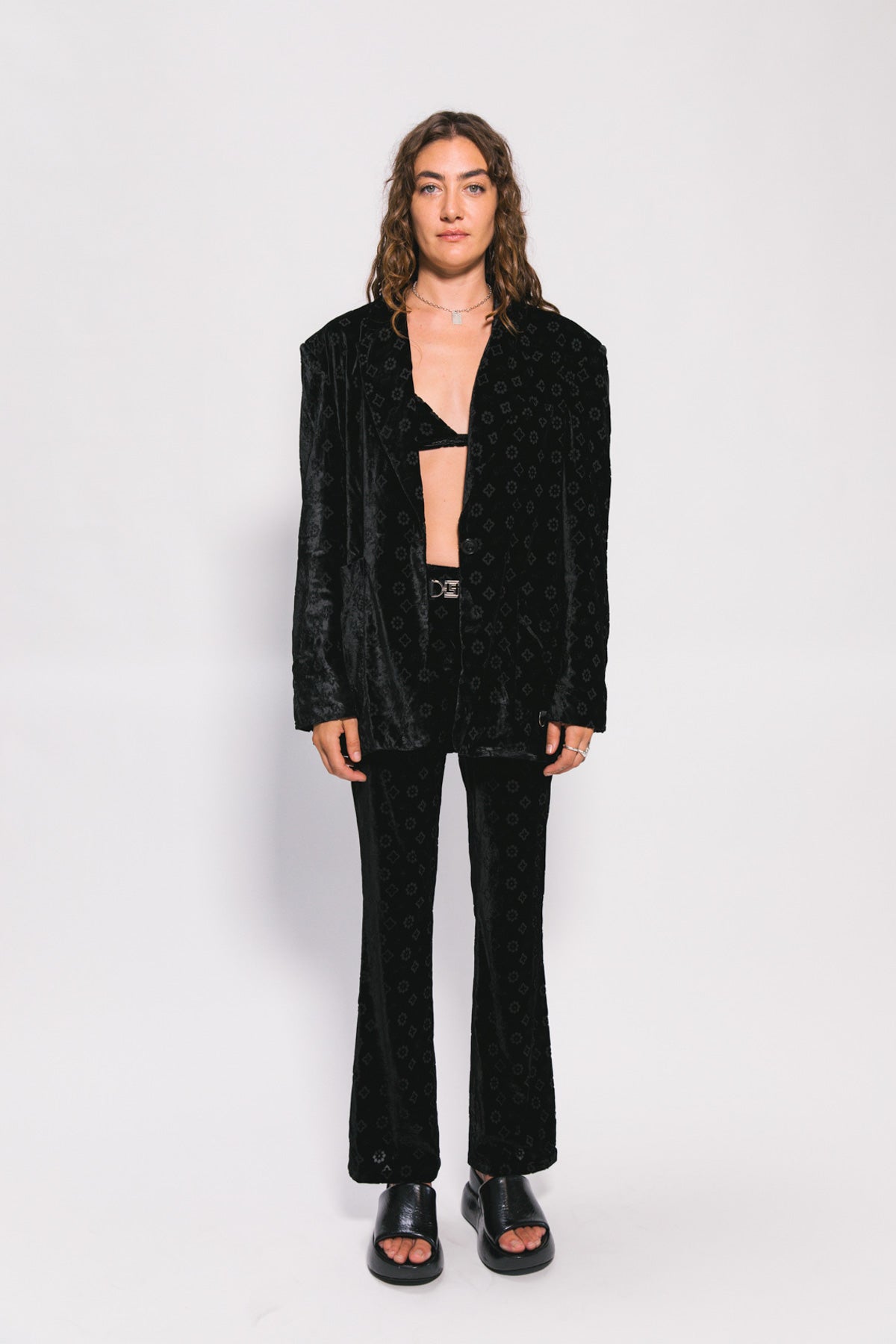 Black Velour Motif Ainsley Pant