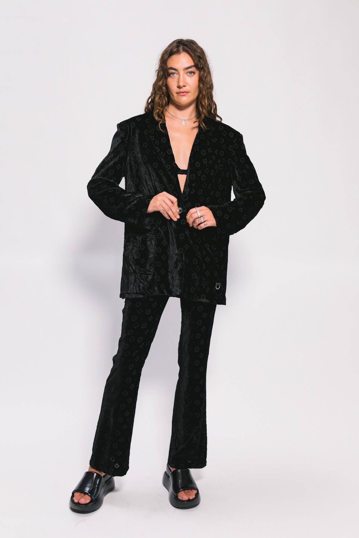 Black Velour Motif Blazer