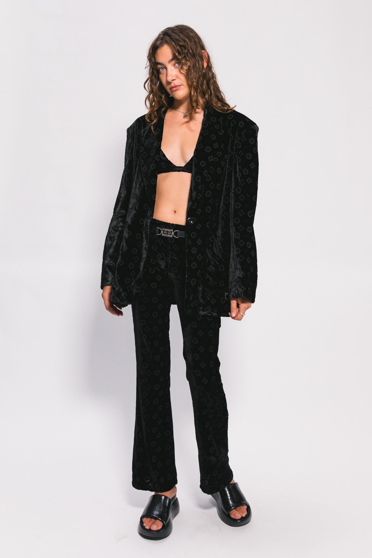Black Velour Motif Ainsley Pant