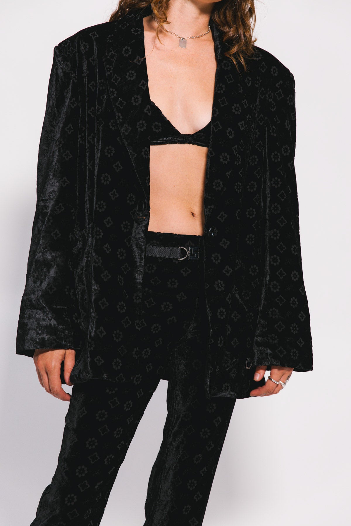 Black Velour Motif Blazer