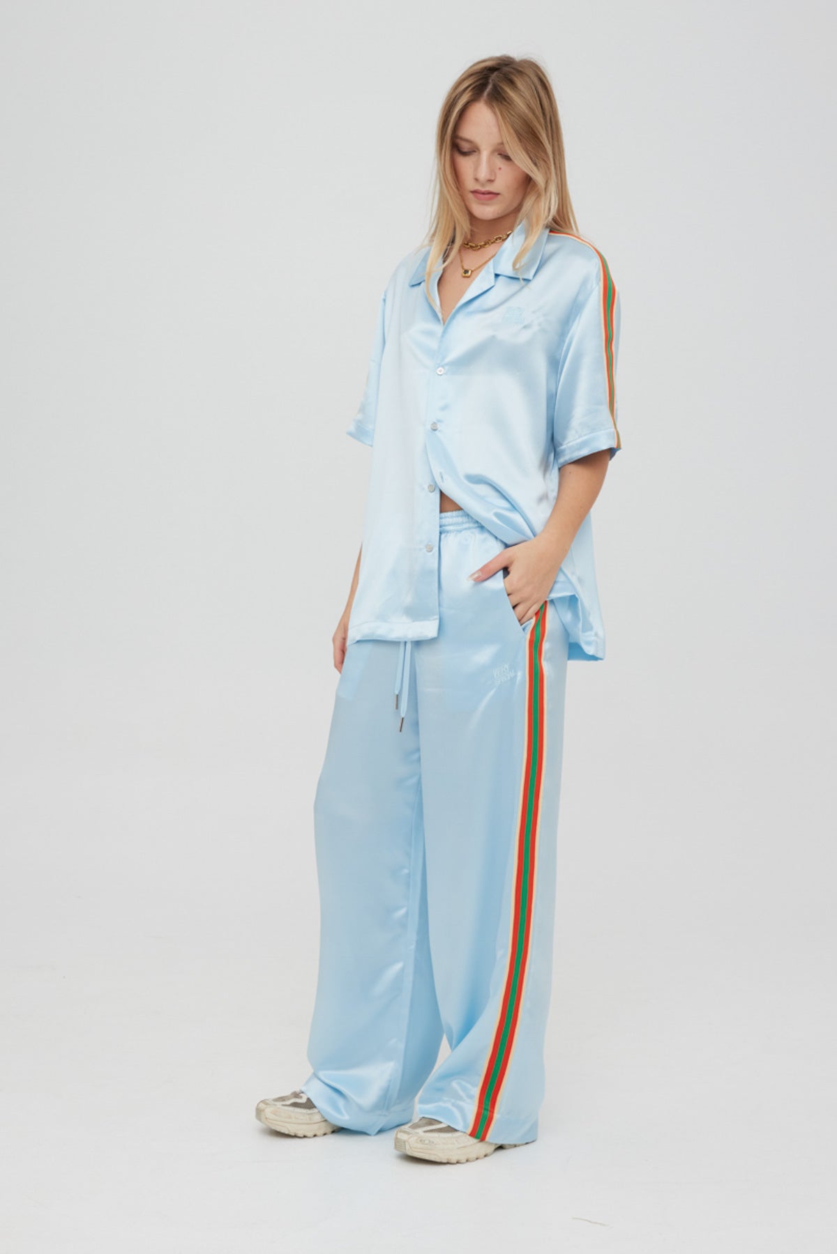 Blue "Stripe" Satin Resort Shirt
