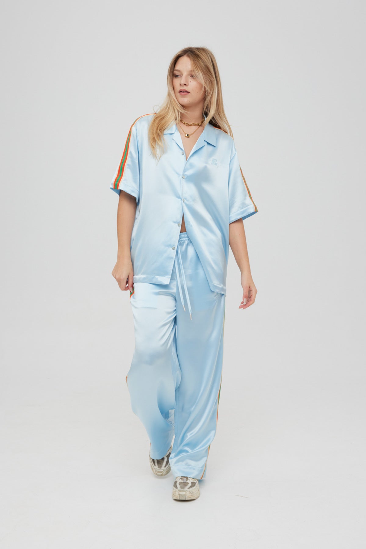 Blue "Stripe" Satin Resort Shirt