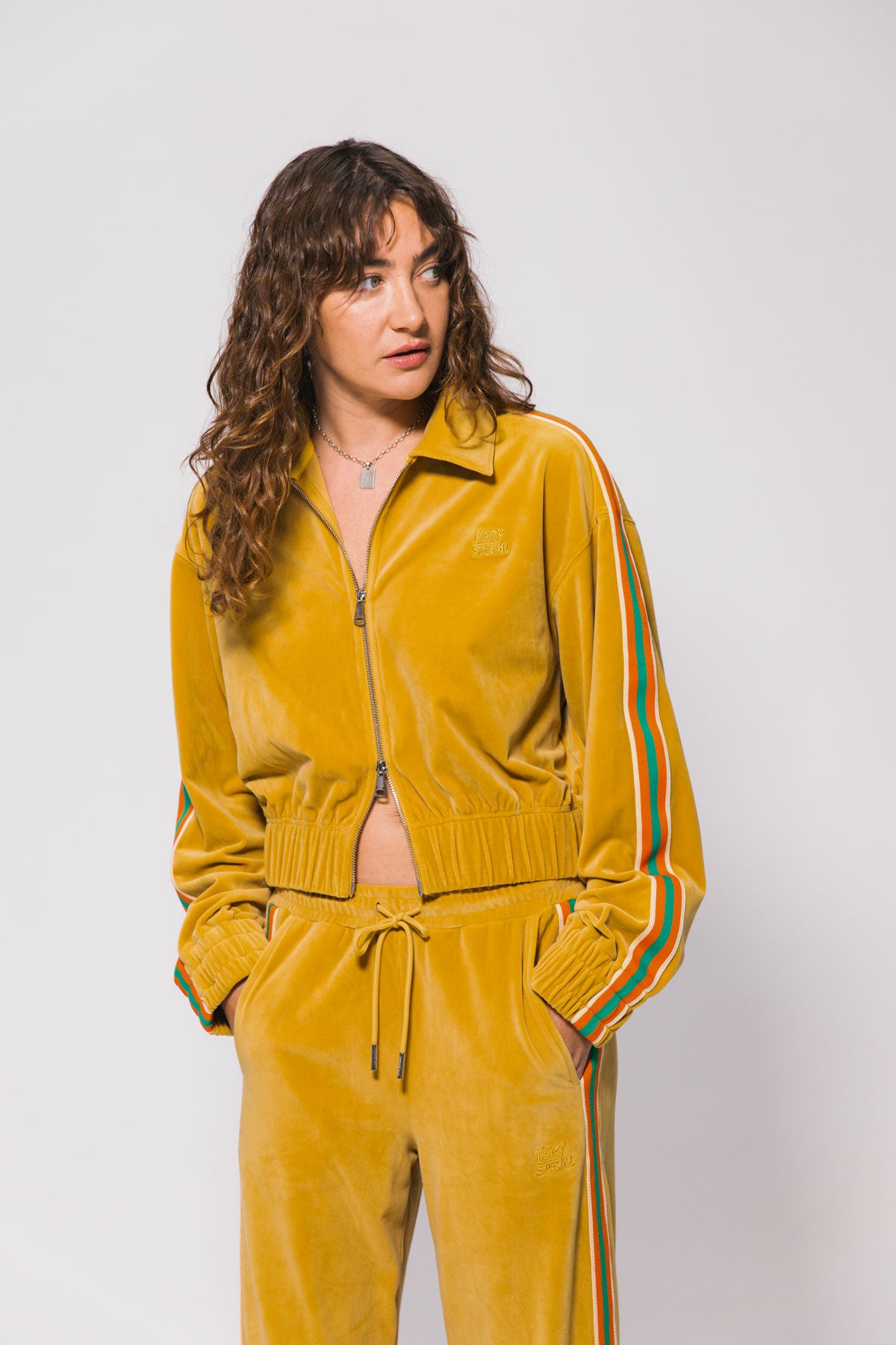Clay Velour Zip Crop Jacket