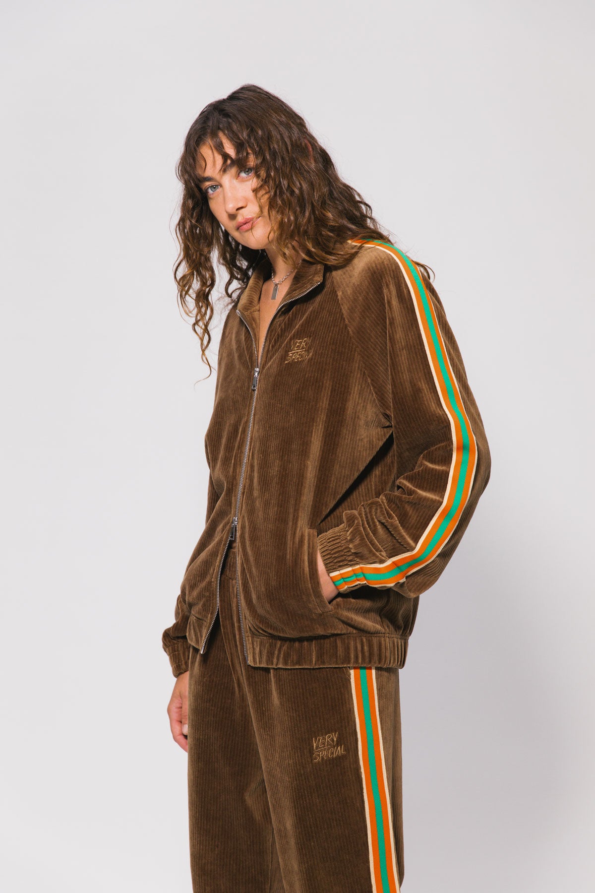 Brown Cord "Stripe" Track Jacket