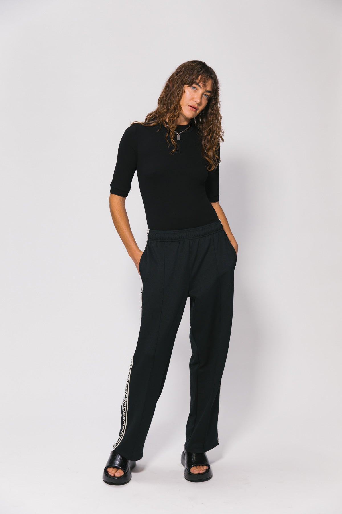 Black Geo Track Pants