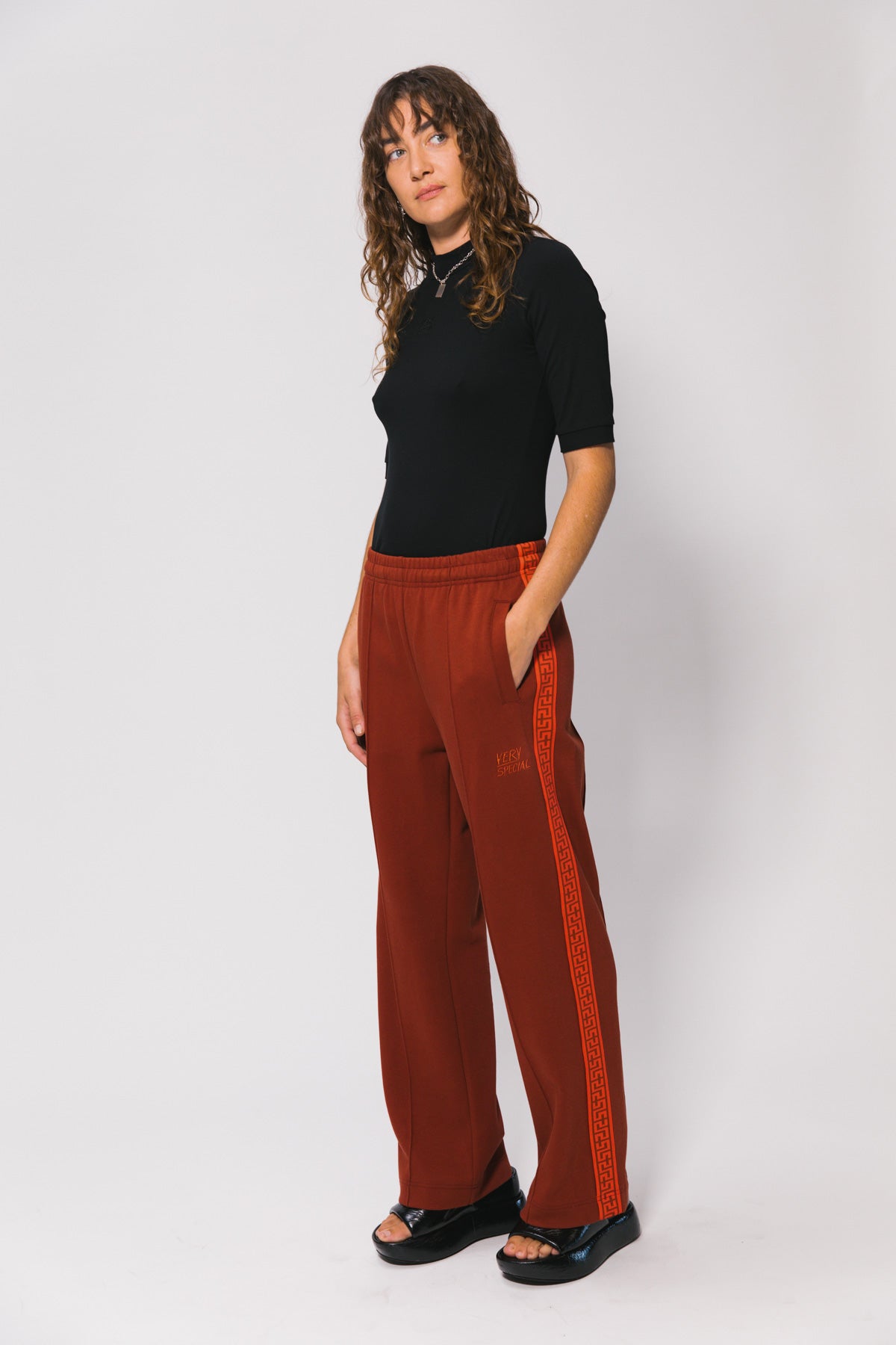 Cotton Burgundy Geo Track Pants