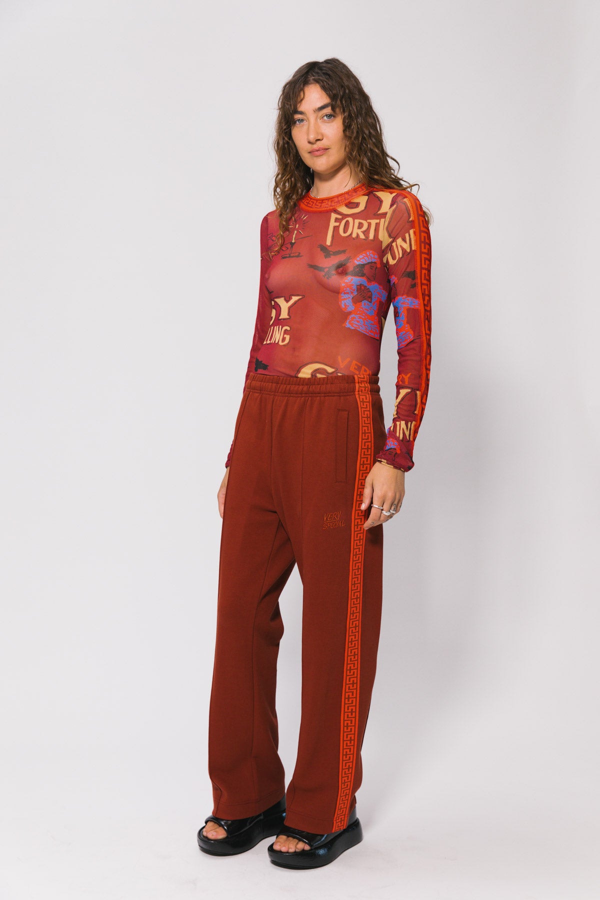 Red Fortune Teller Mesh LS Top