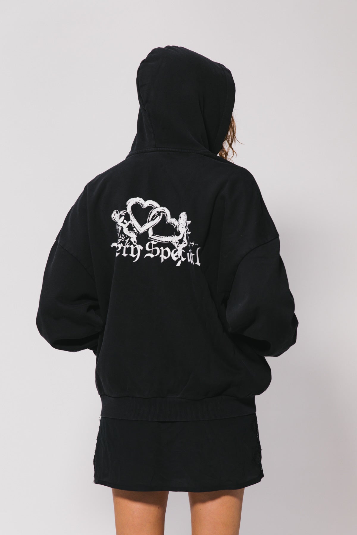 Washed Black Hearts Vintage Zip Hoodie