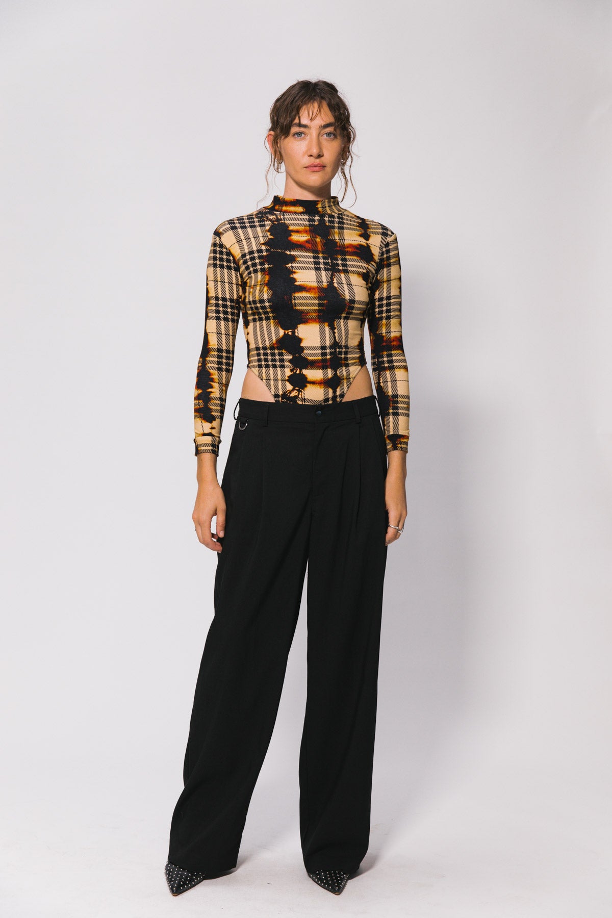 Abstract Plaid LS Body Suit