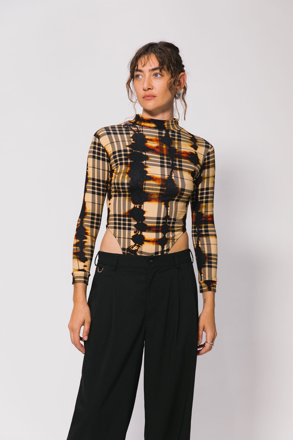 Abstract Plaid LS Body Suit