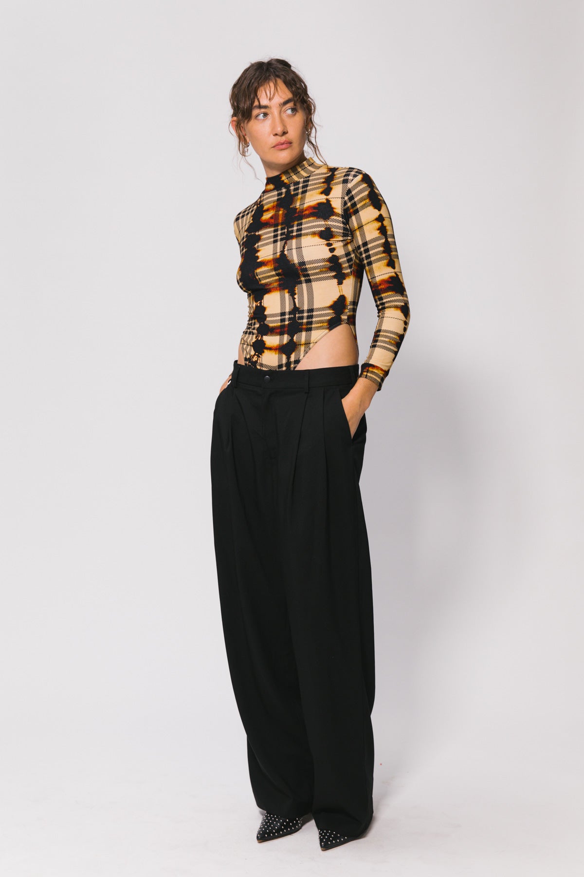 Abstract Plaid LS Body Suit