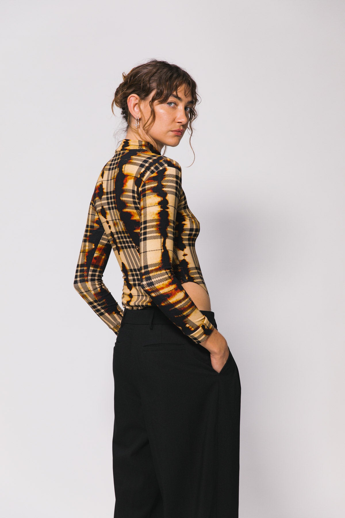 Abstract Plaid LS Body Suit