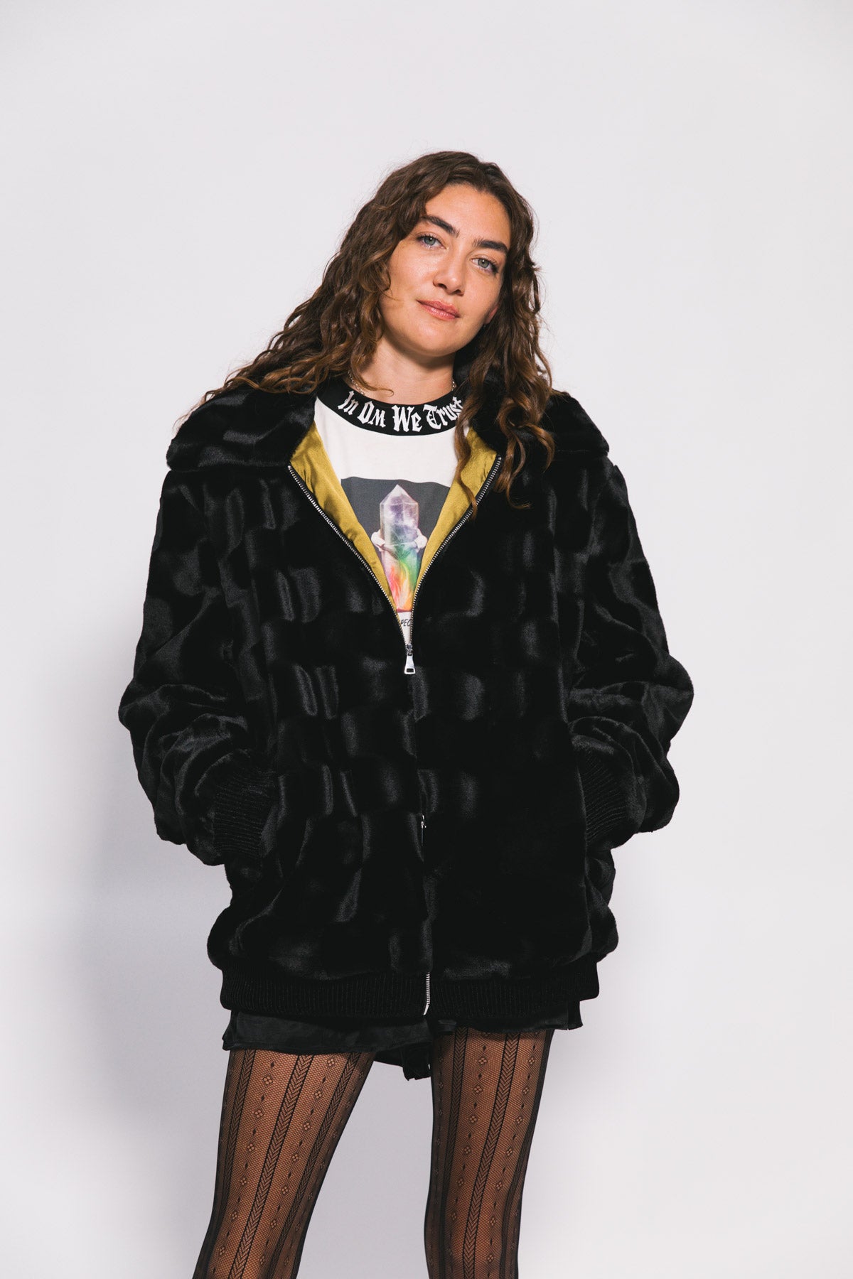Black Bowie Faux Fur Jacket