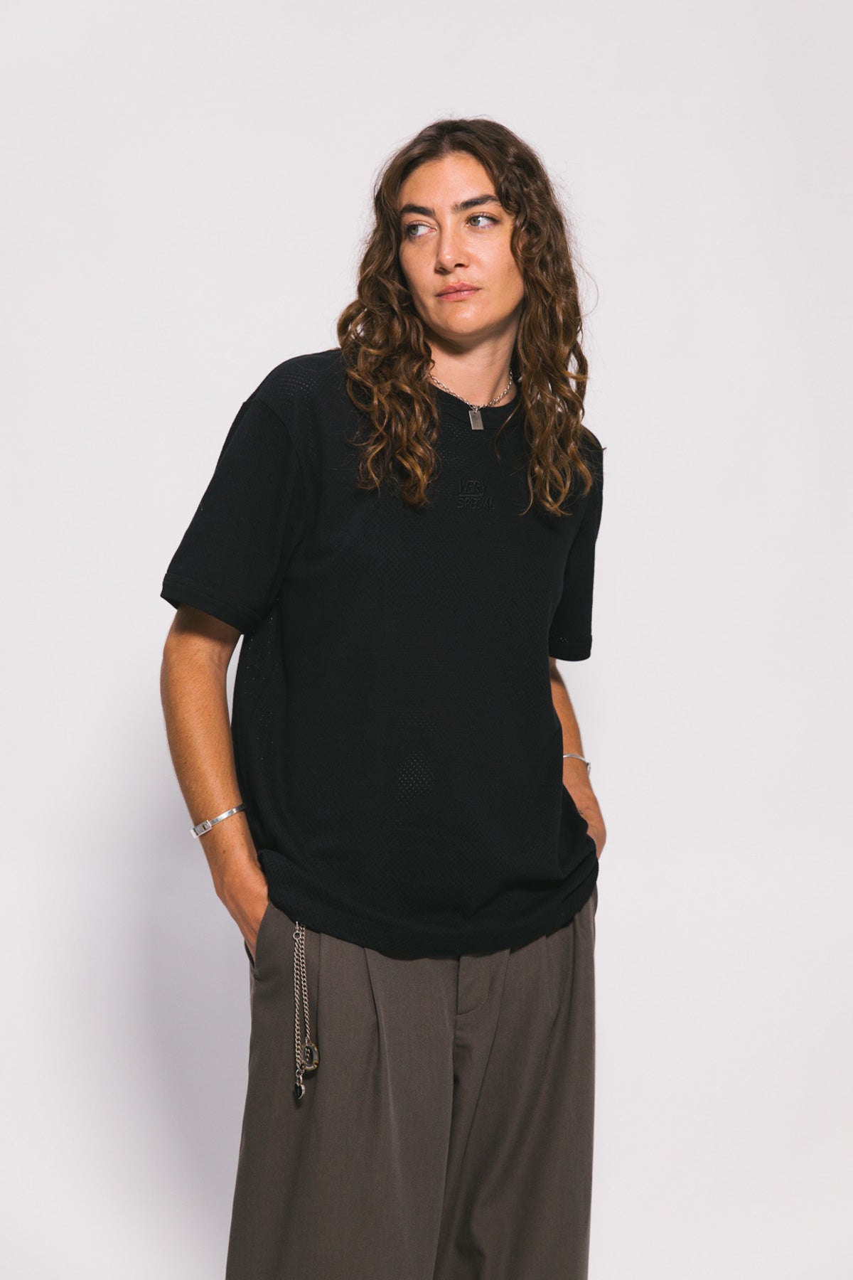 Black Mesh Fitted Tee