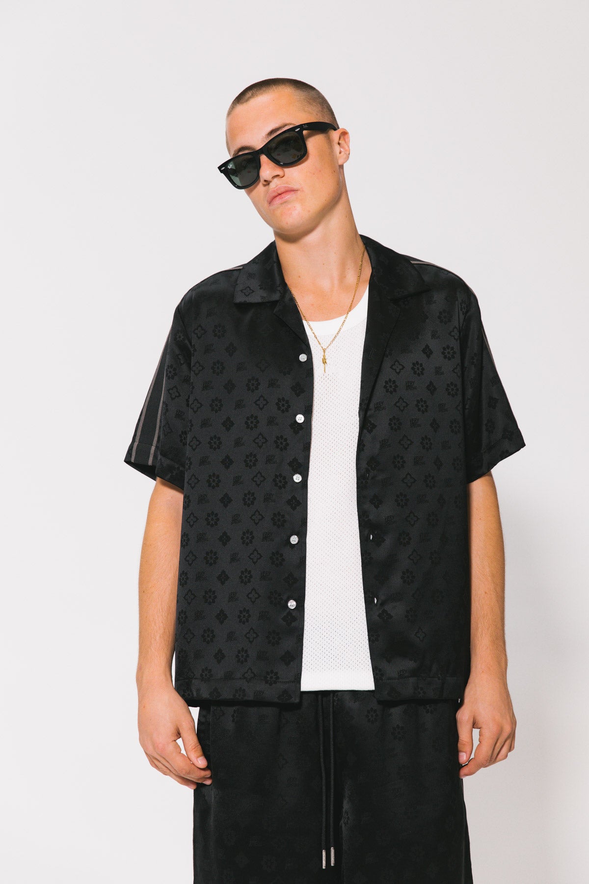Black "Jacquard" Satin Resort Shirt