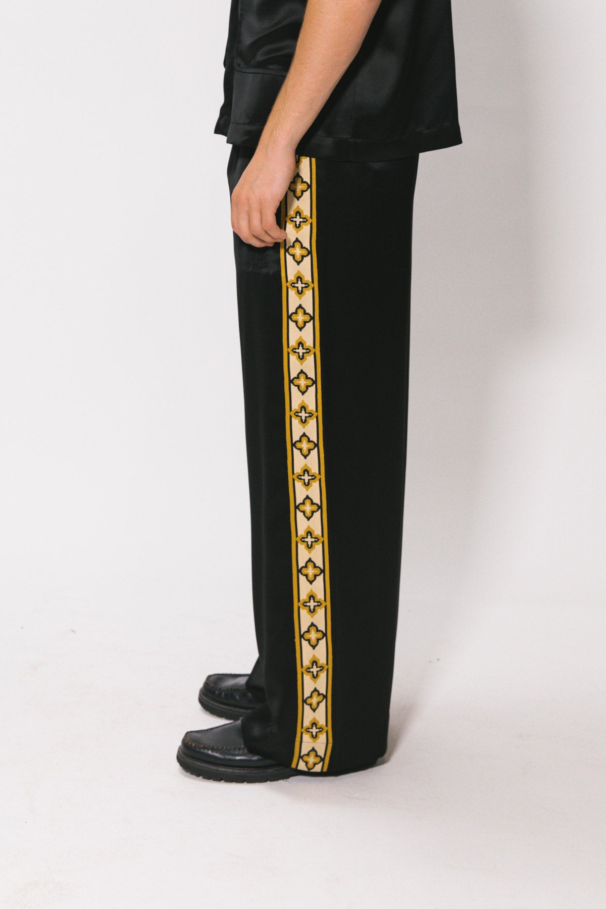 Black Satin Diamond Vacay Pants