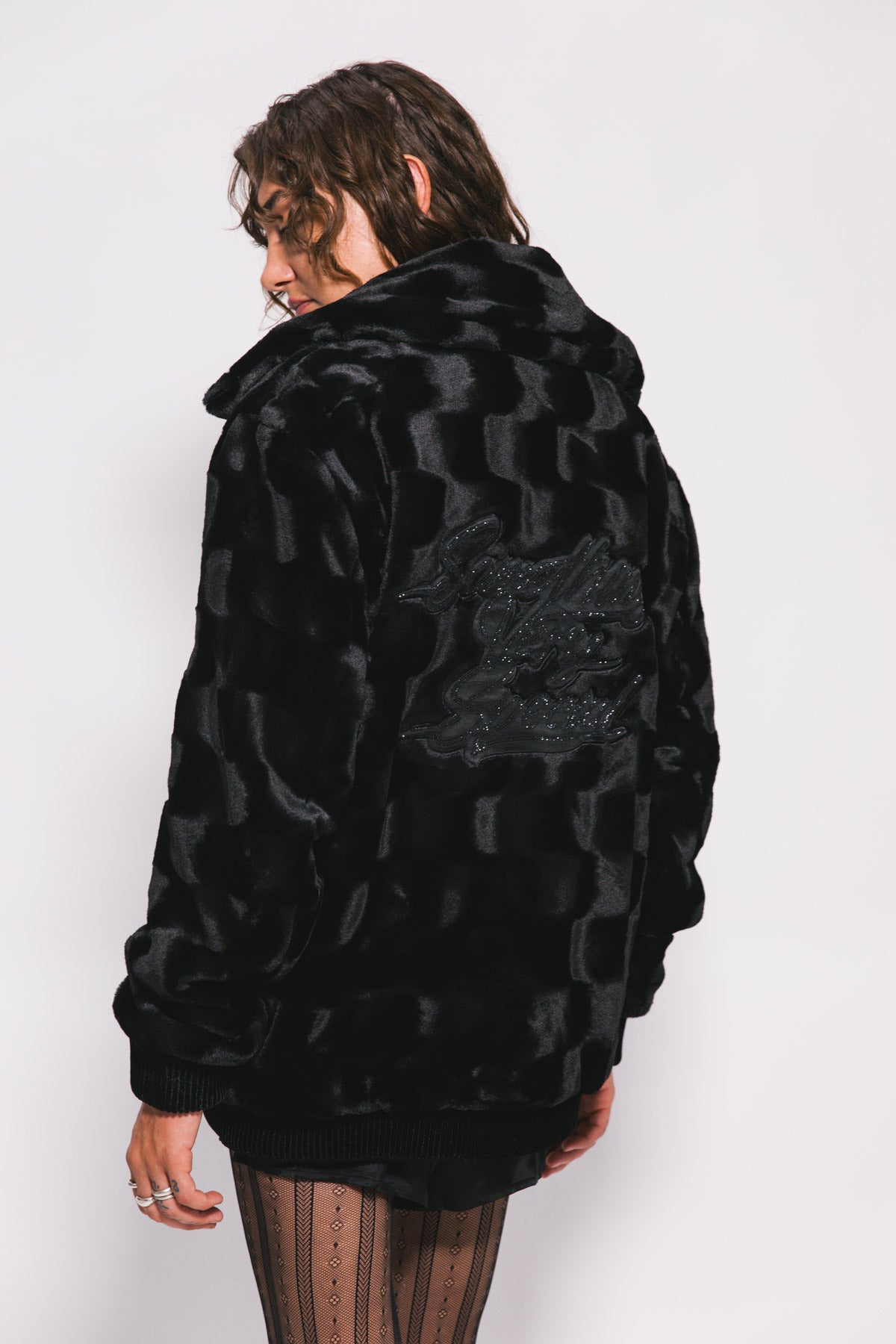 Black Bowie Faux Fur Jacket