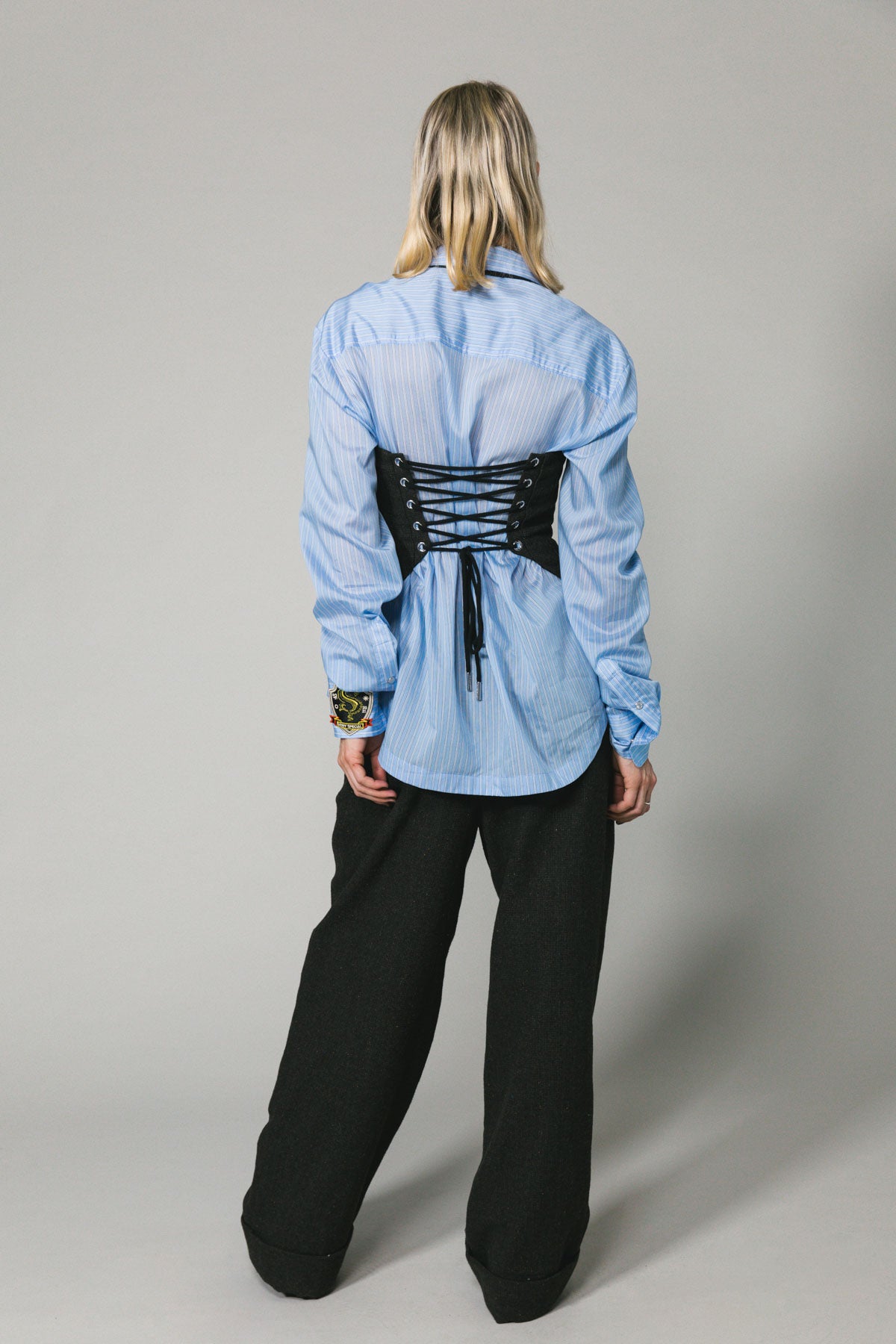 Patched Blue Stripe LS Work Shirt