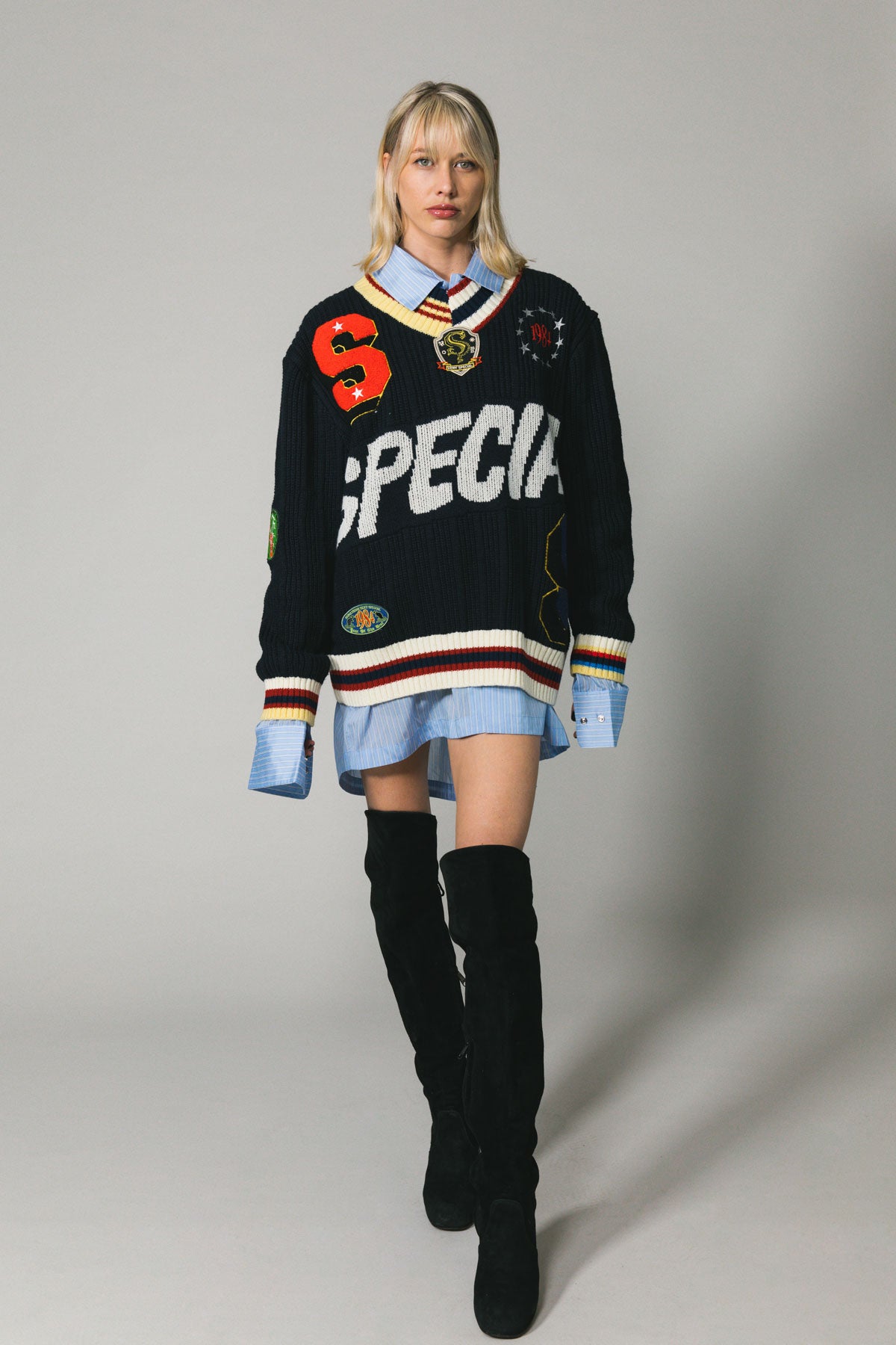Navy Patch Knit Sweater