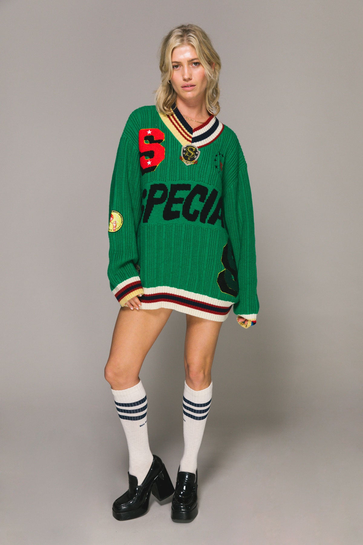 Green Patch Knit Sweater Something Very Special